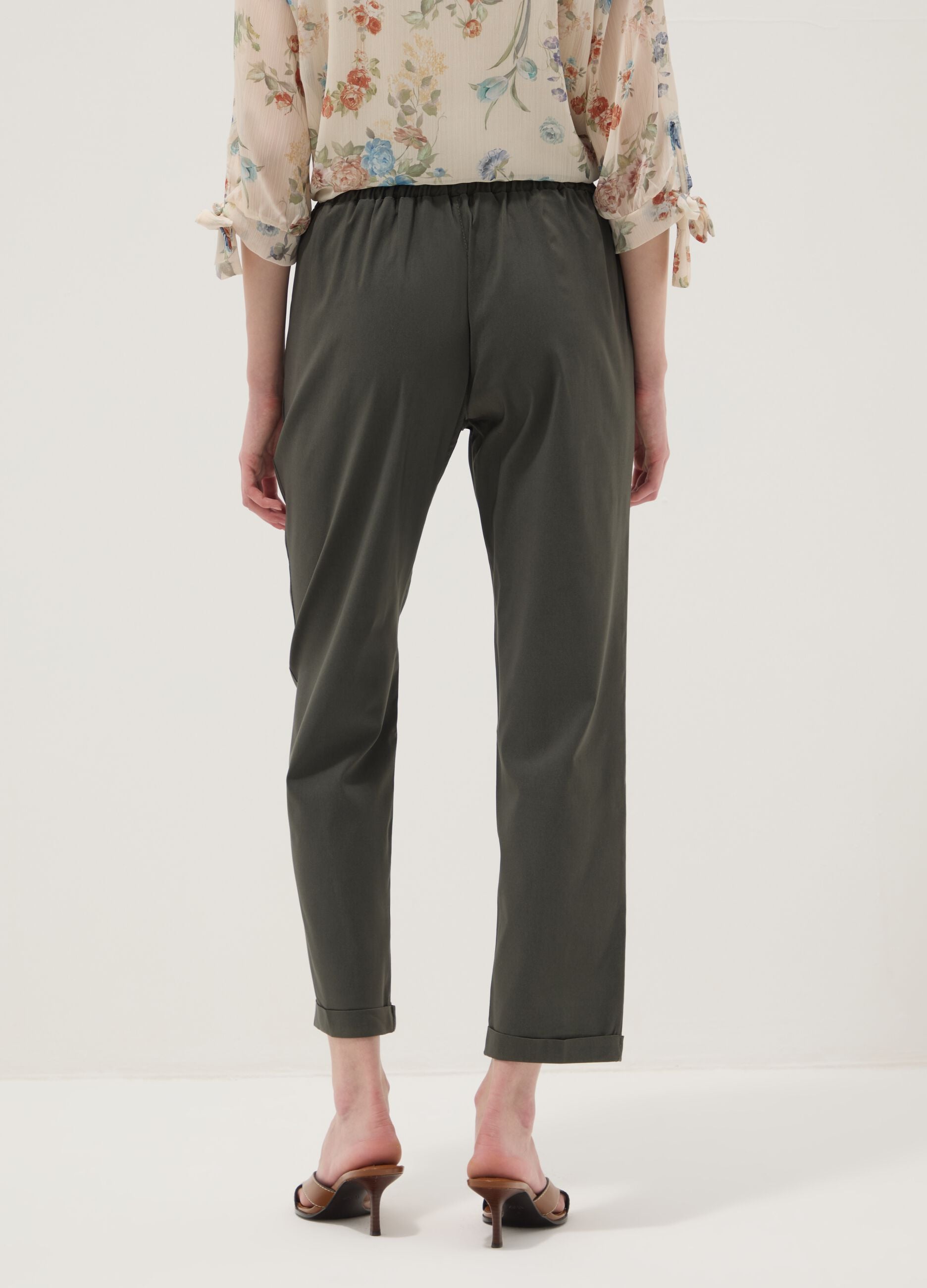 Green regular-fit stretch viscose trousers