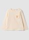 Beige pure organic cotton T-shirt with teddy bear print for baby girl_0