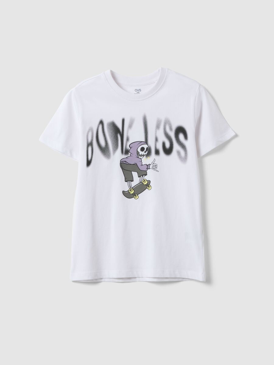 Boy's white pure cotton regular fit T-shirt with print_3