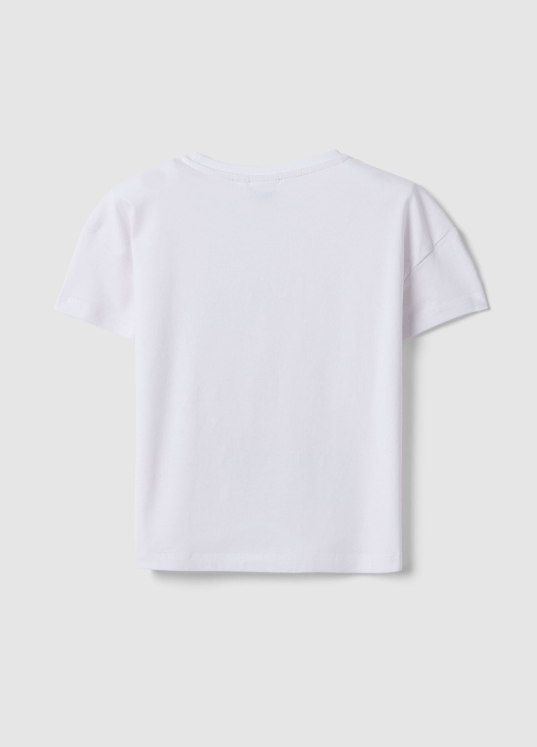 Girls' White Stretch Cotton T-shirt with Hello Kitty