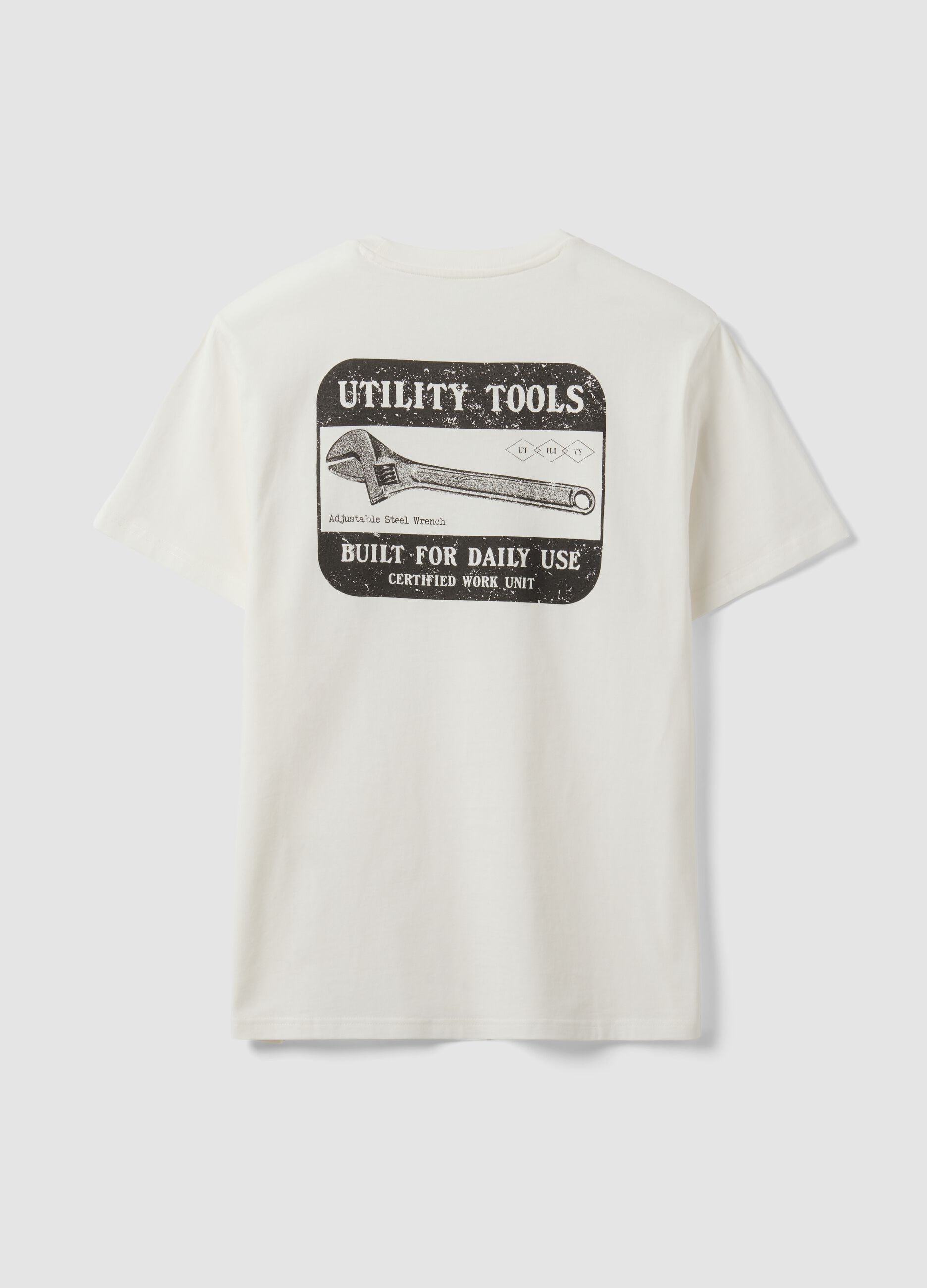 White pure cotton jersey T-shirt with graphic print, regular fit