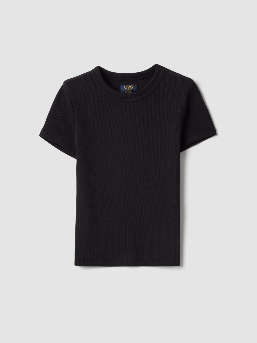 T-shirt fitted in cotone elasticizzato nera per ragazza_3