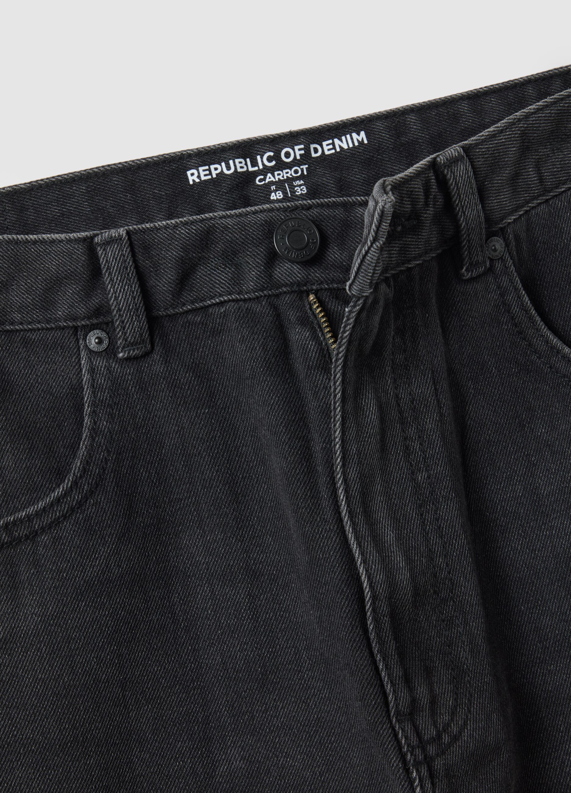 Black denim cotton blend carrot fit jeans