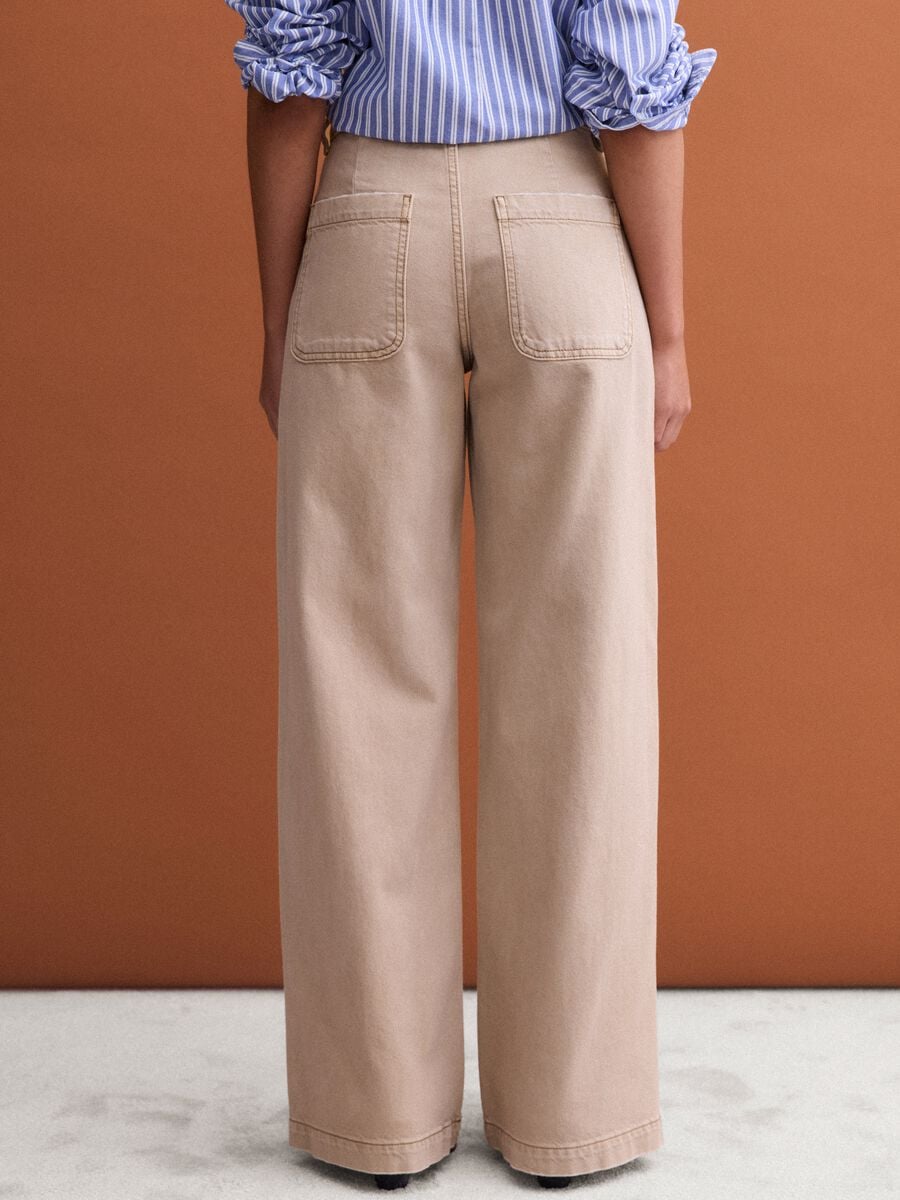 Beige denim wide-leg jeans in pure cotton_2