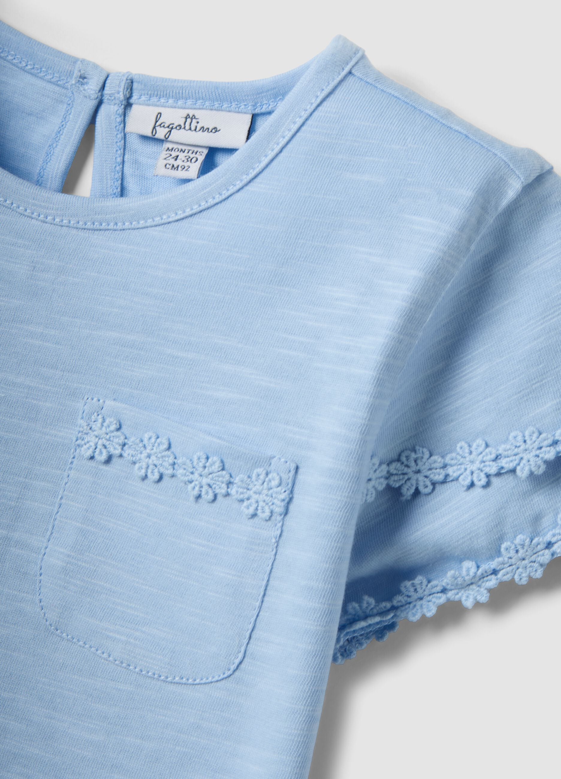 Blue pure cotton short-sleeve T-shirt