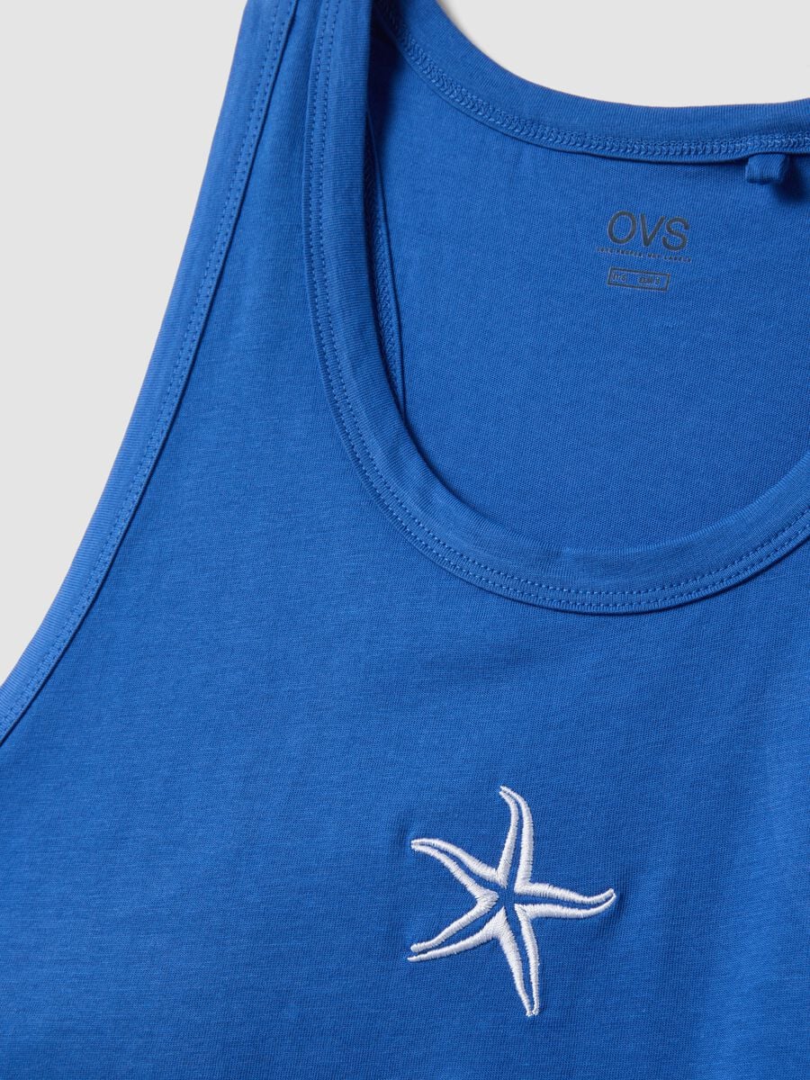 Blue pure cotton pyjama vest top, regular fit, with embroidery_5