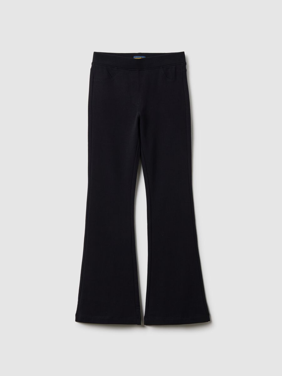 Girls' Regular Fit Black Stretch Cotton Treggings_3