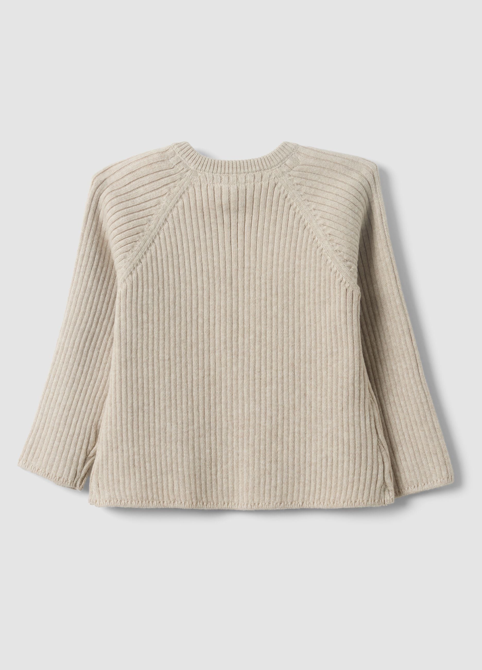 Beige pure organic cotton rib-knit cardigan for baby girl