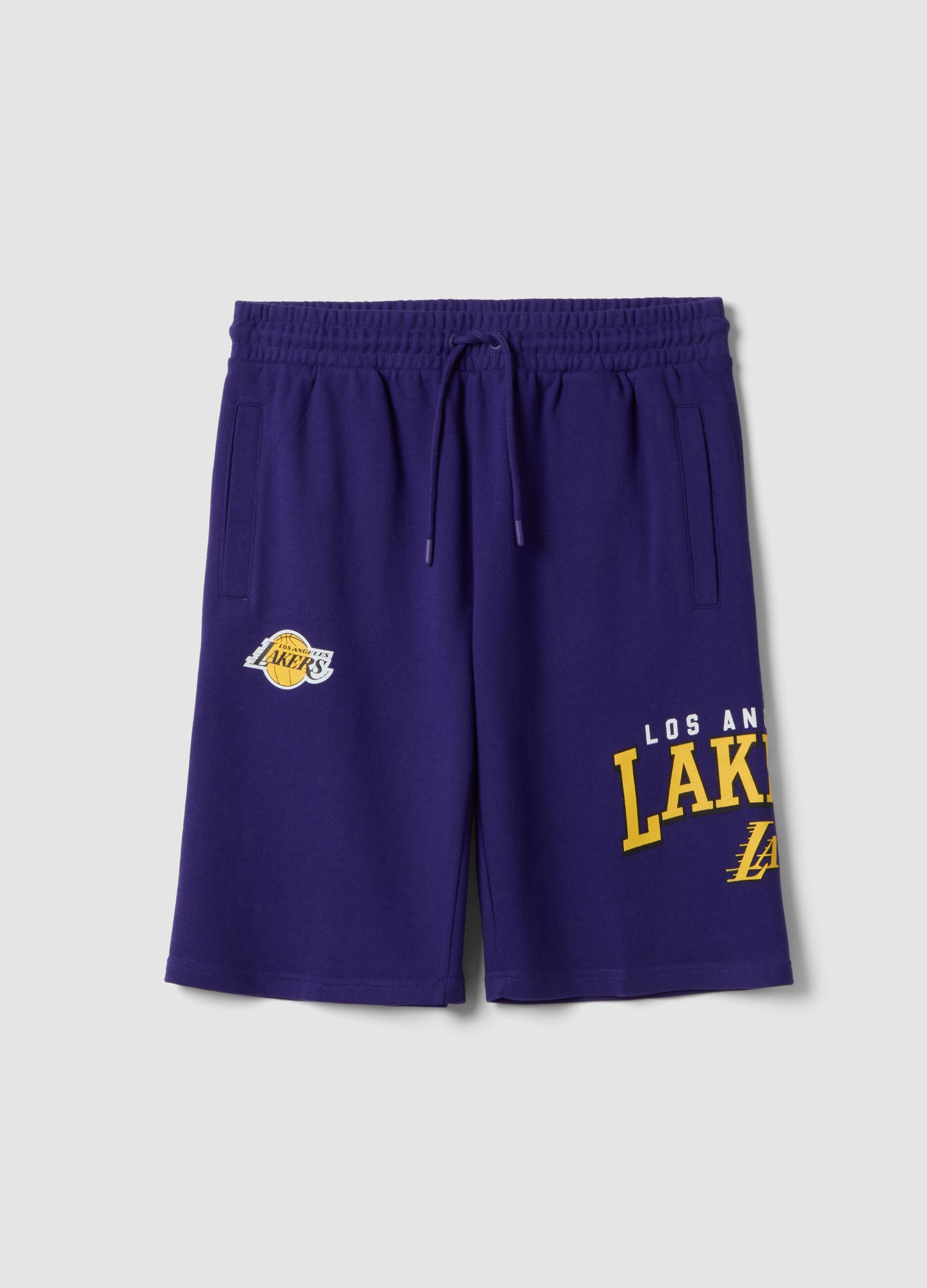 Purple cotton blend shorts with Los Angeles Lakers prints