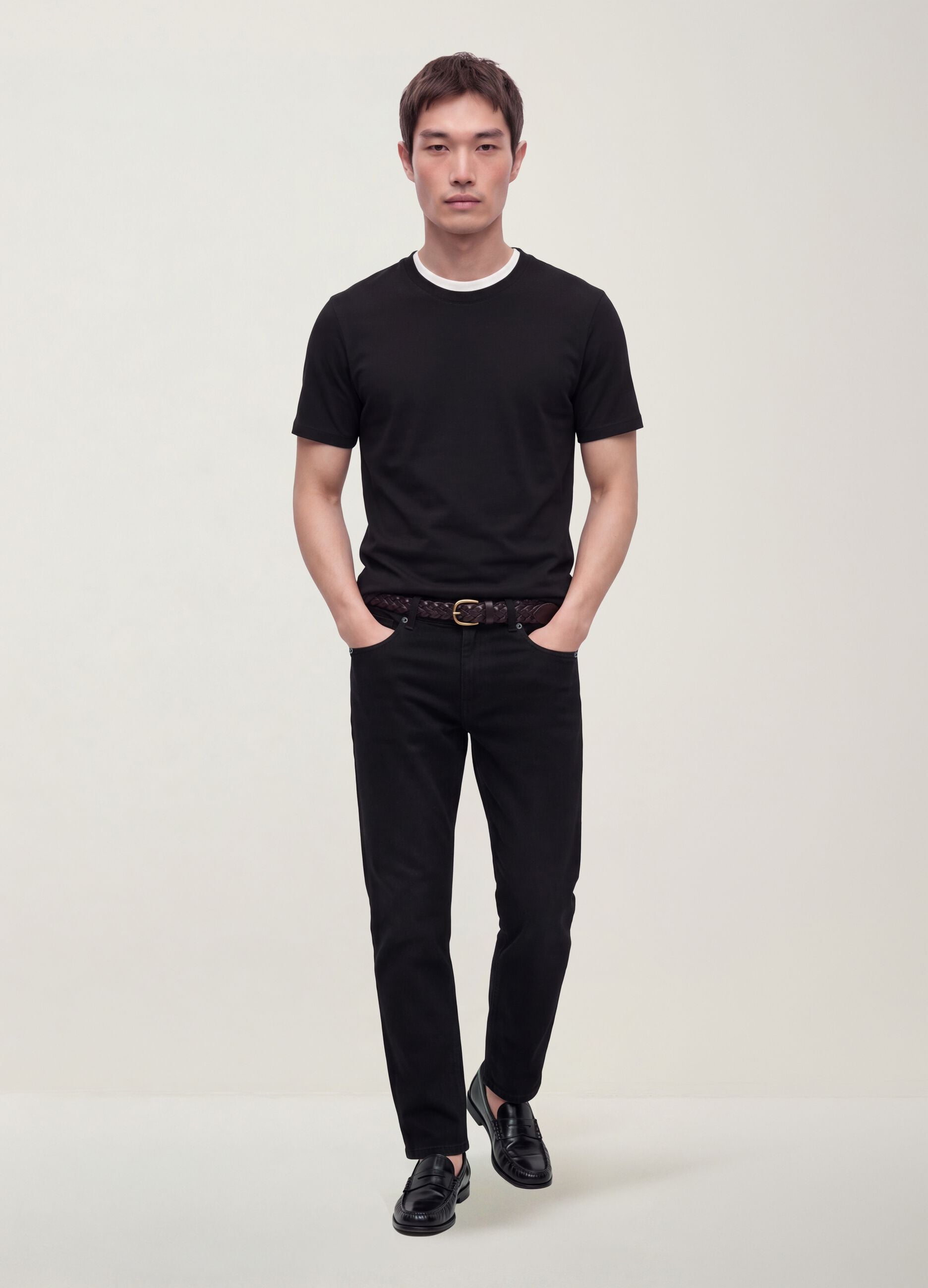 Black slim-fit jeans in cotton and viscose blend