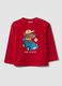 Red pure organic cotton T-shirt with puppy print for boys_0