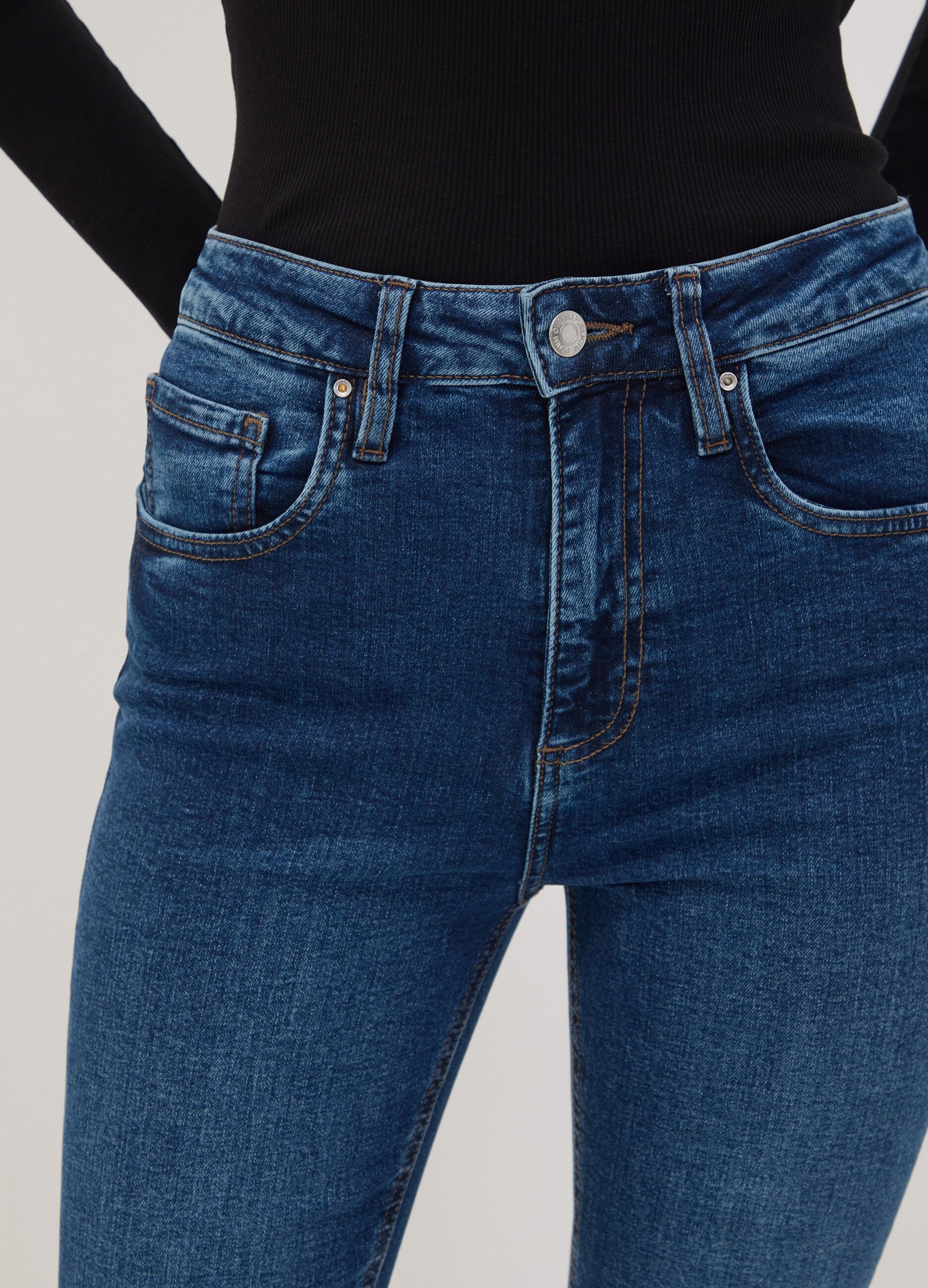 Blue stretch cotton denim flare jeans