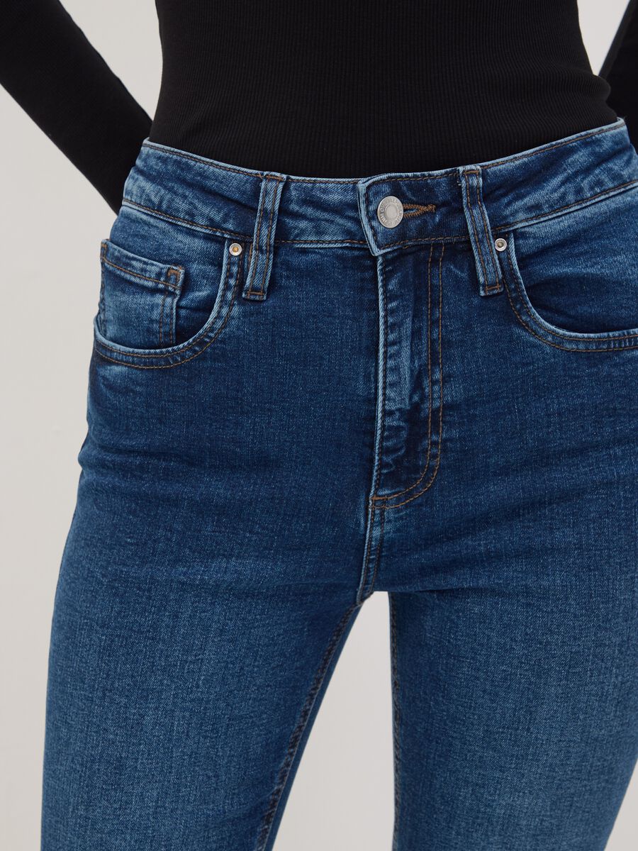 Blue stretch cotton denim flare jeans_3