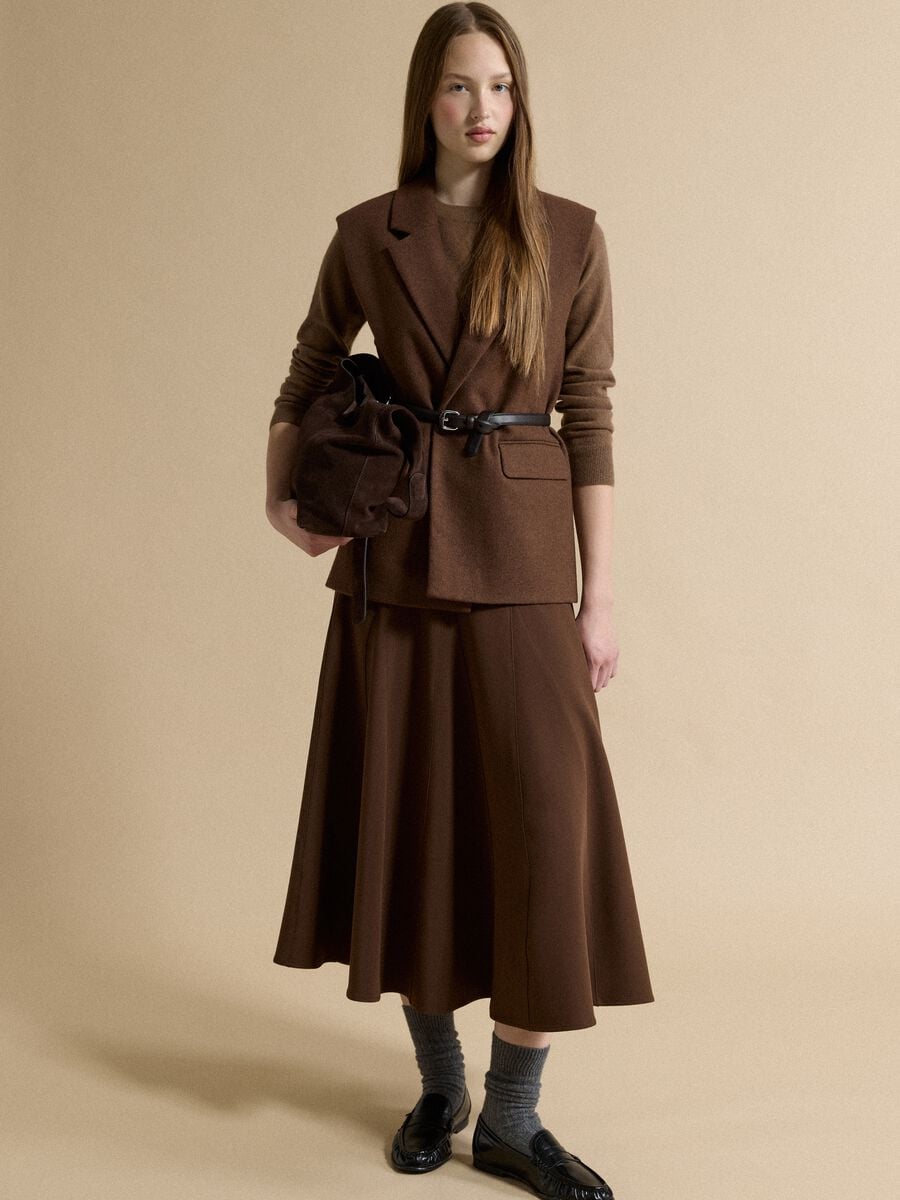 Brown stretch viscose skirt with regular waist_0