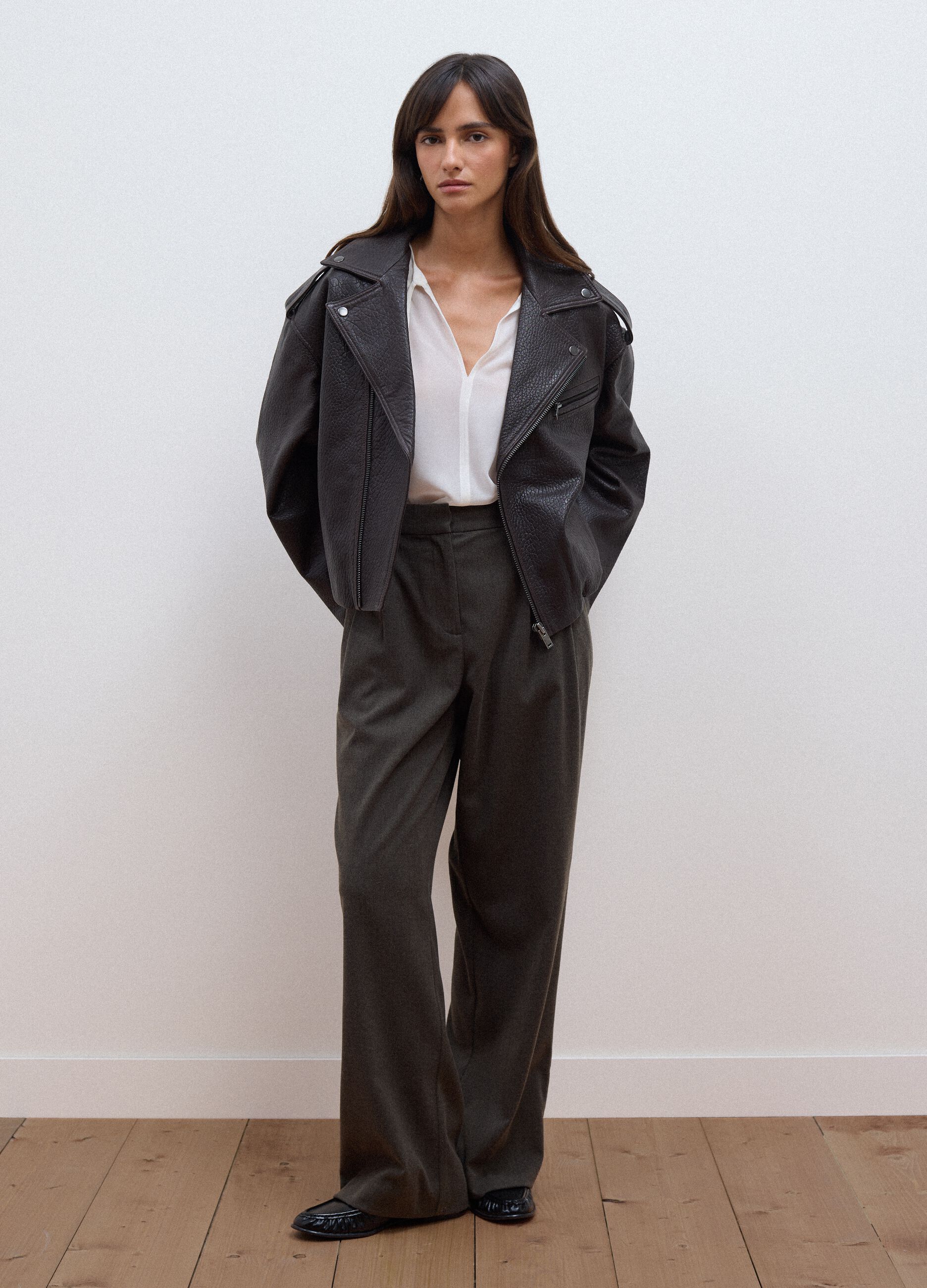 Grey wide-leg trousers in stretch viscose