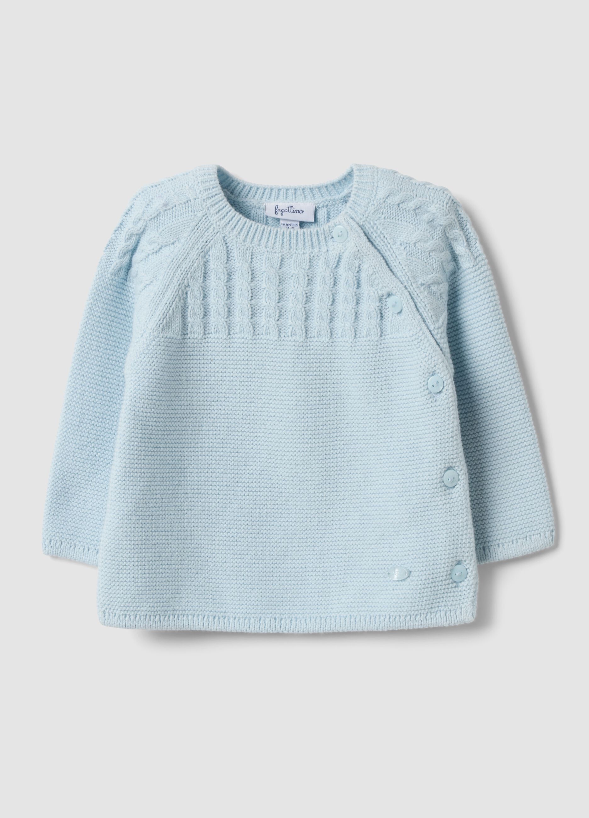 Sky blue pure organic cotton knitted baby cardigan