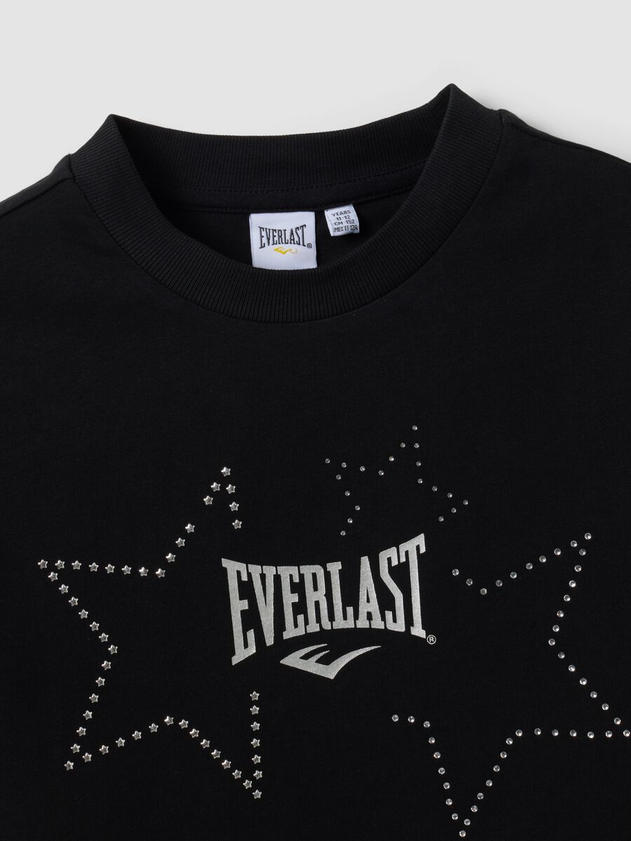 Girls&rsquo; cropped black pure cotton T-shirt with embellished stars_4