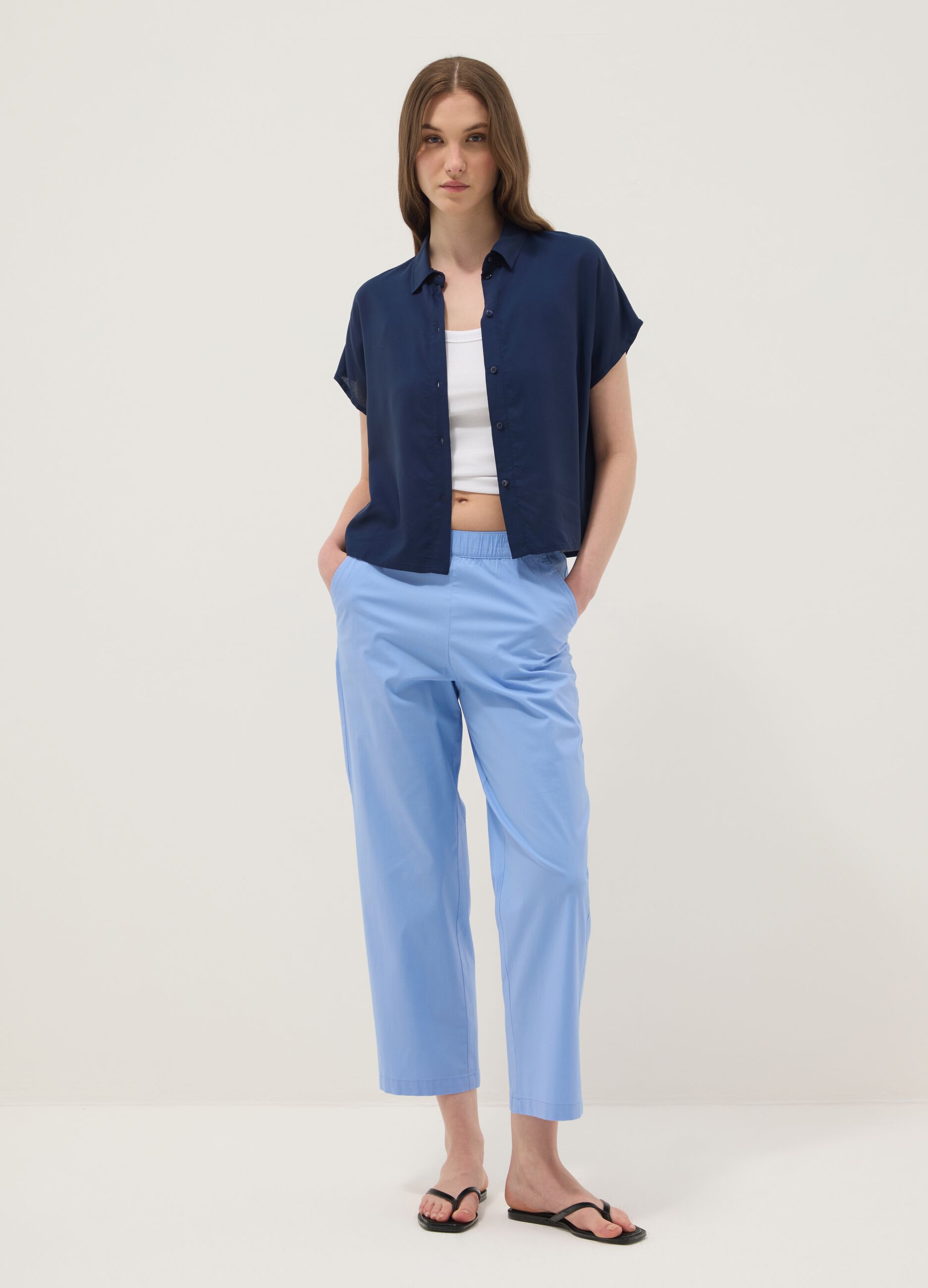 Light blue stretch cotton trousers