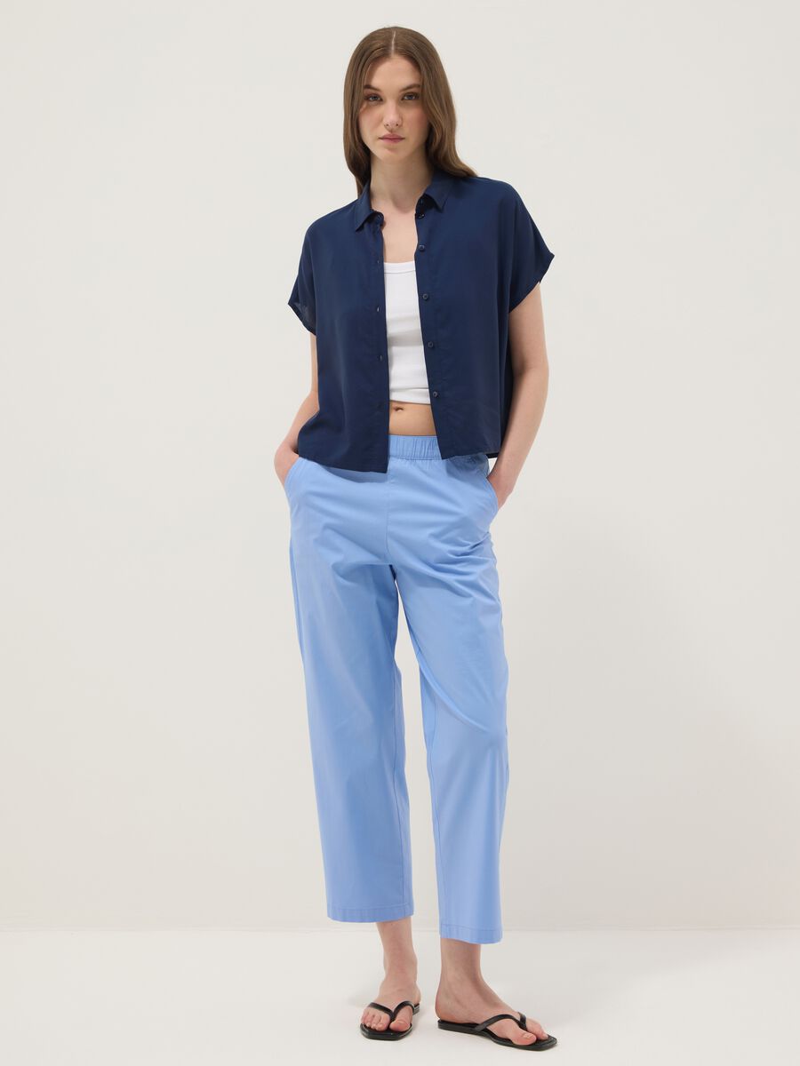 Light blue stretch cotton trousers_0