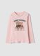 Pink pure organic cotton teddy print T-shirt for girls_0