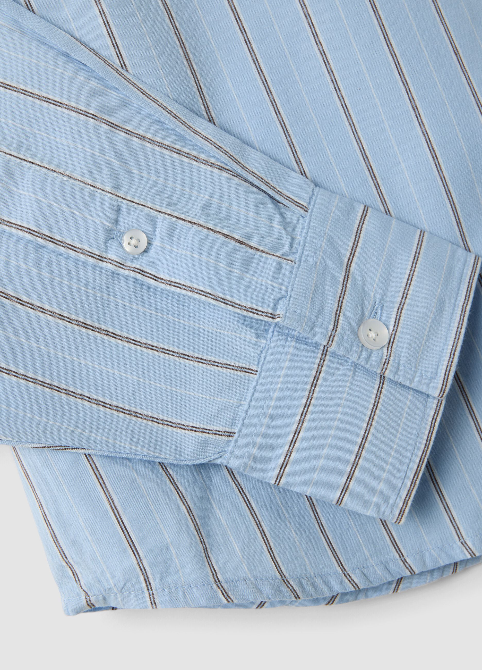 Blue cropped pure cotton striped shirt with oversized fit