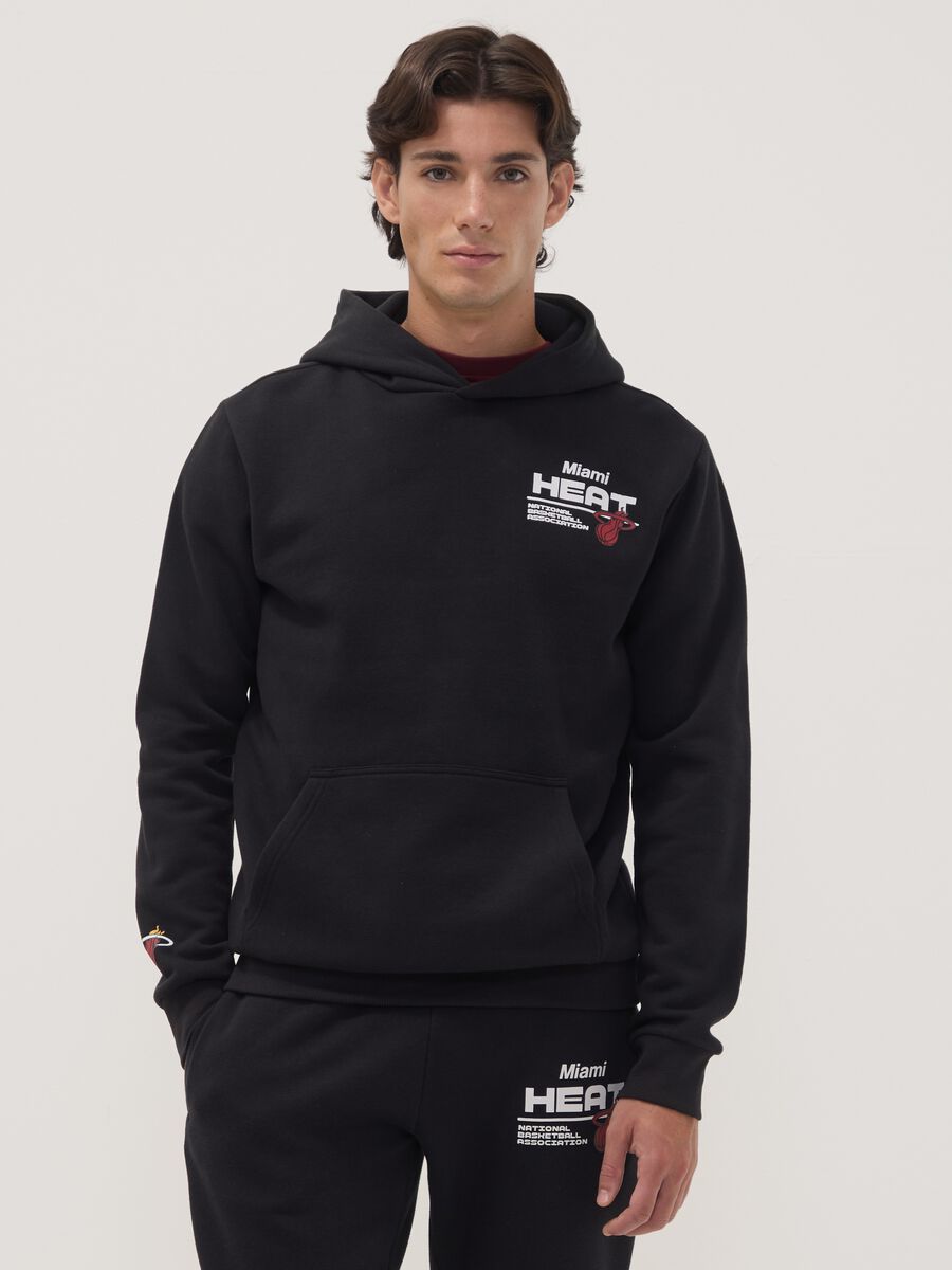 Black cotton-blend hoodie with Miami Heat print_1