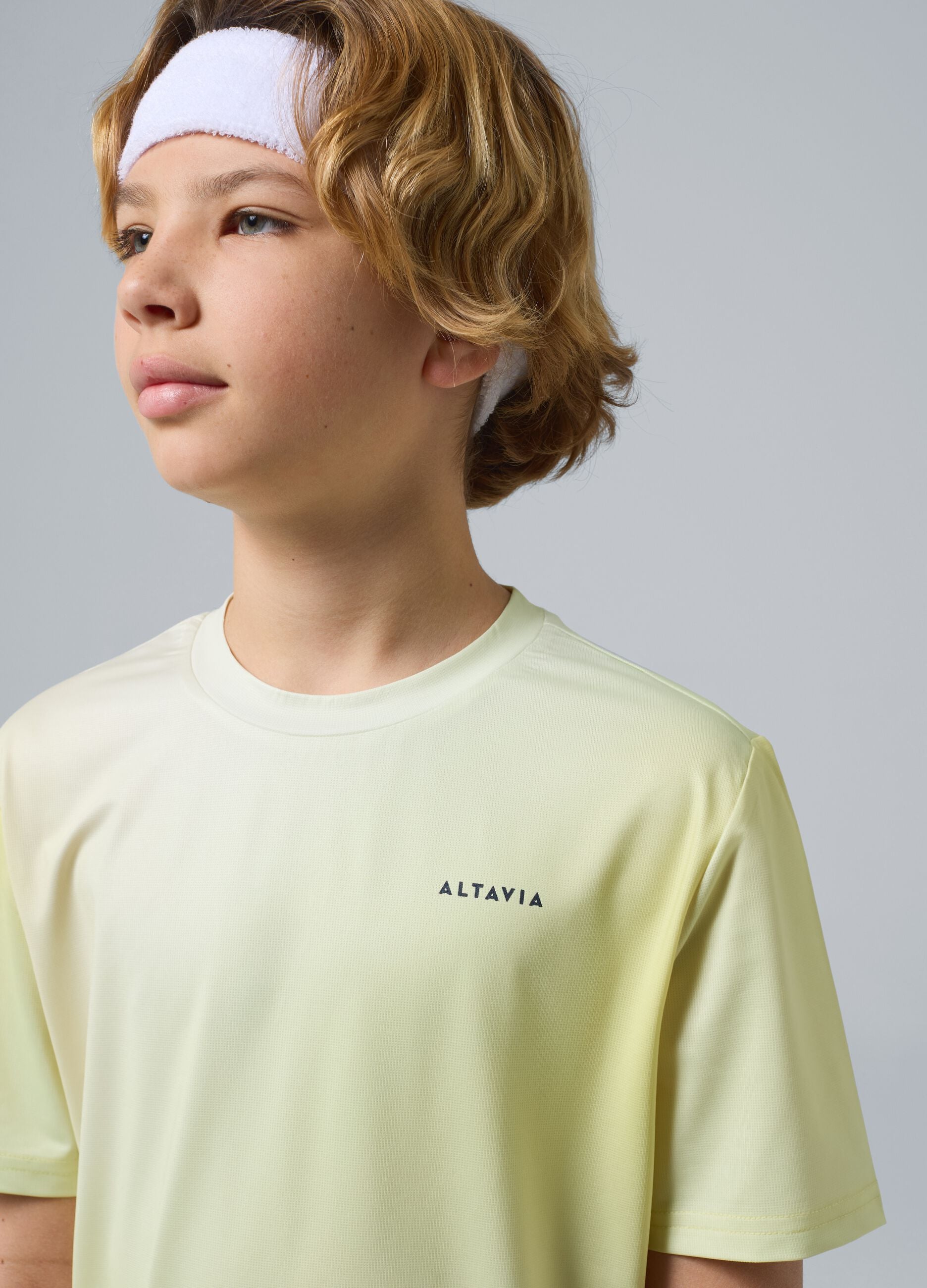 Yellow ALTAVIA COURT sports T-shirt in stretch technical fabric with tie-dye effect for boys