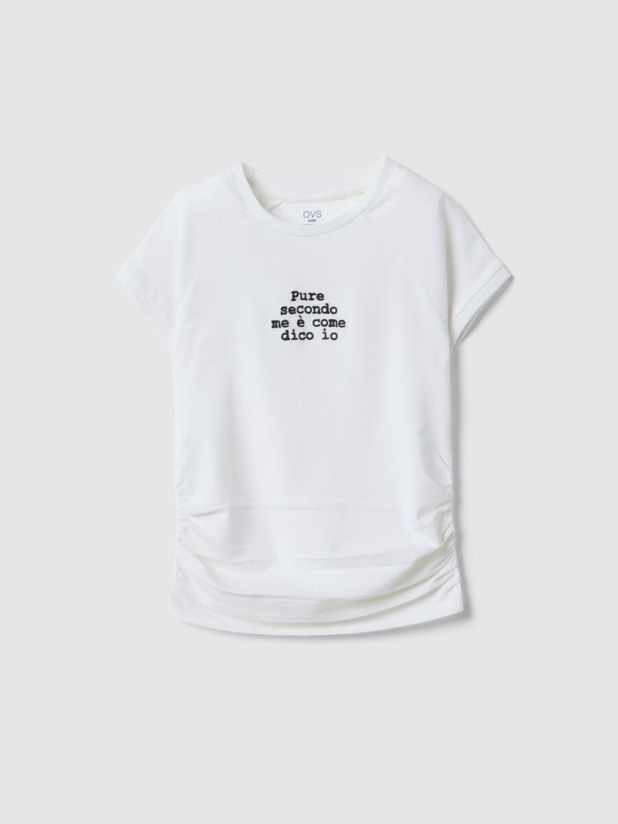 Girls' slim fit white stretch cotton t-shirt with slogan_3