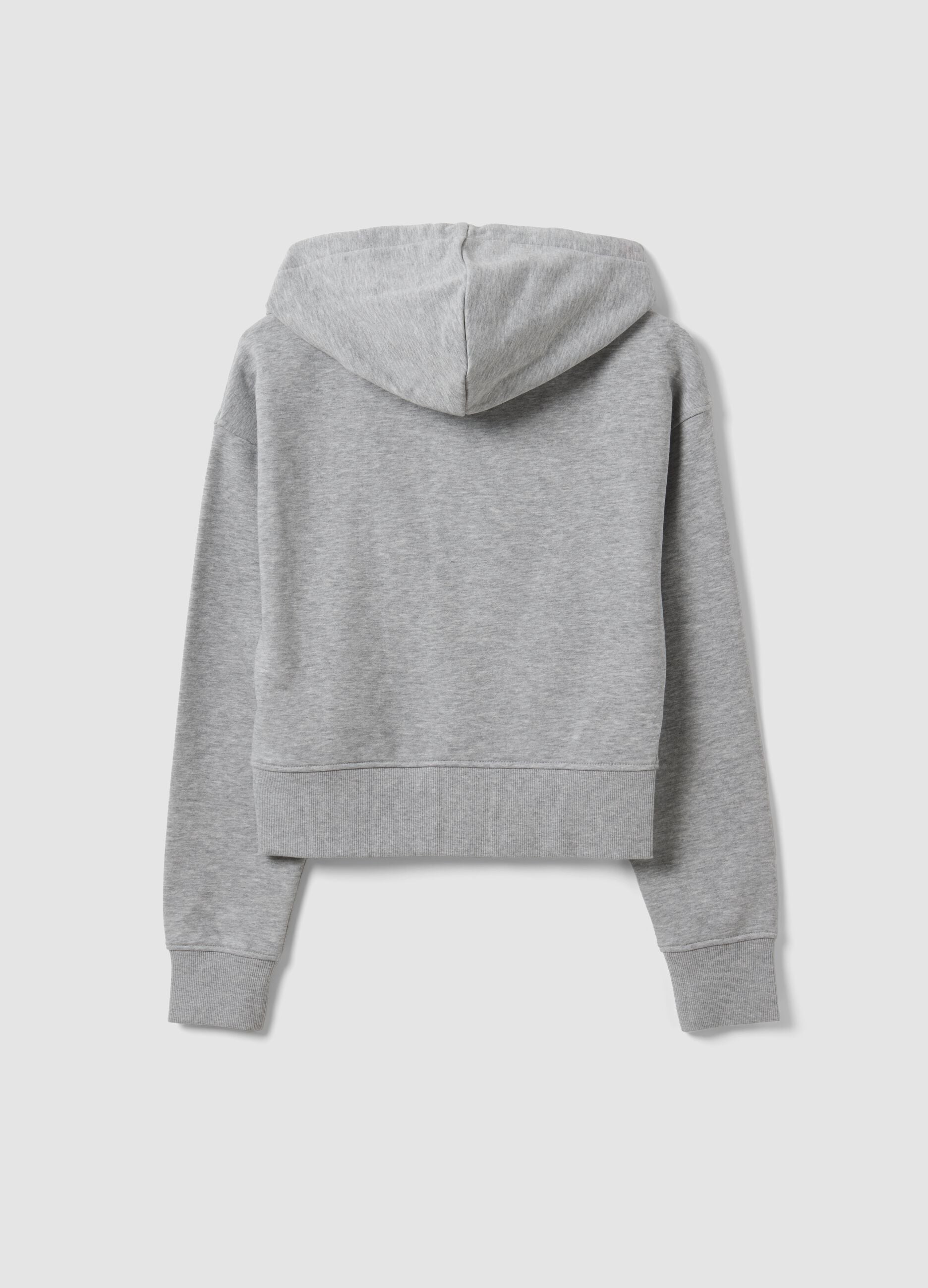 Grey full-zip cotton-blend hoodie, fitted