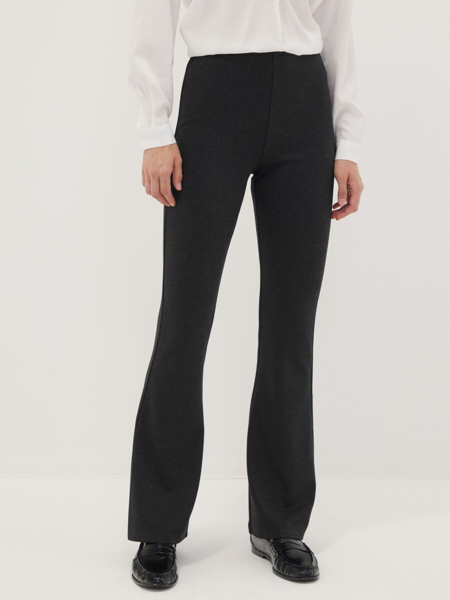 Grey flared leggings in stretch viscose Milano stitch_1