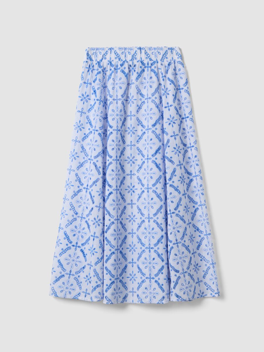 Blue organic cotton skirt with broderie anglaise embroidery_4