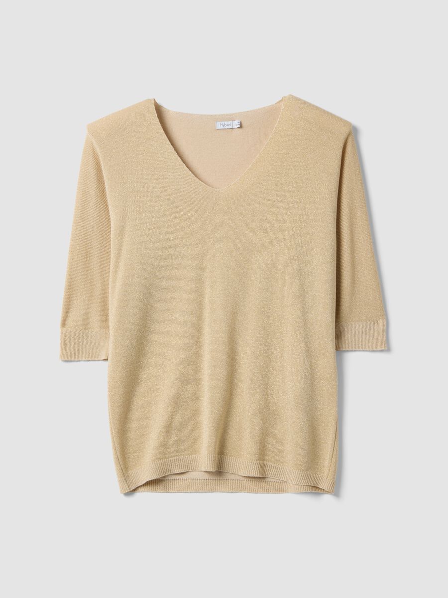 Maglia in misto modal beige regular fit con design scintillante_4