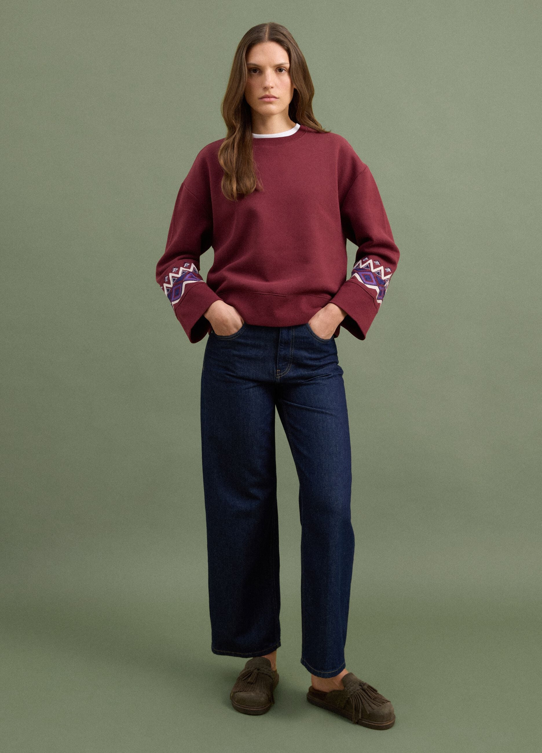 Red cotton-blend sweatshirt with regular fit pattern