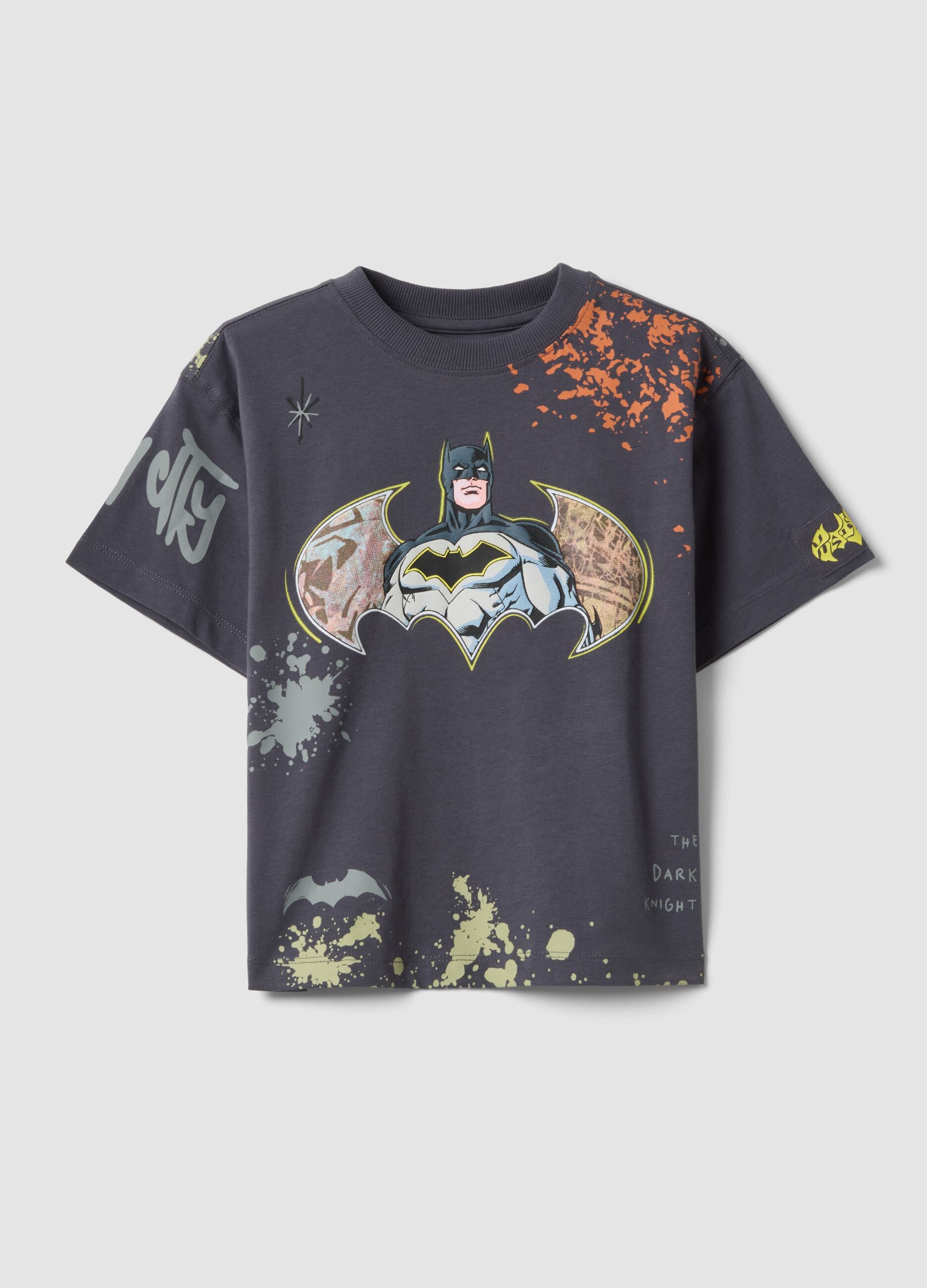 Blue pure cotton short-sleeve Batman print T-shirt