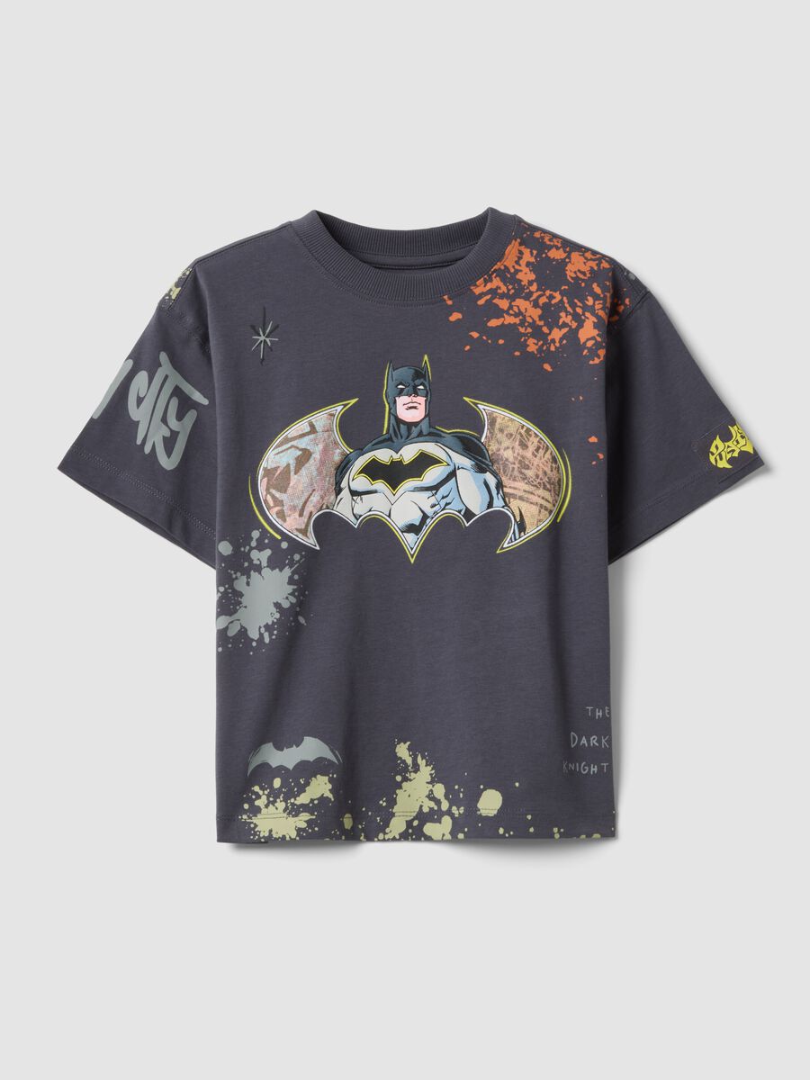 T-shirt blu in puro cotone a maniche corte con stampa Batman_0