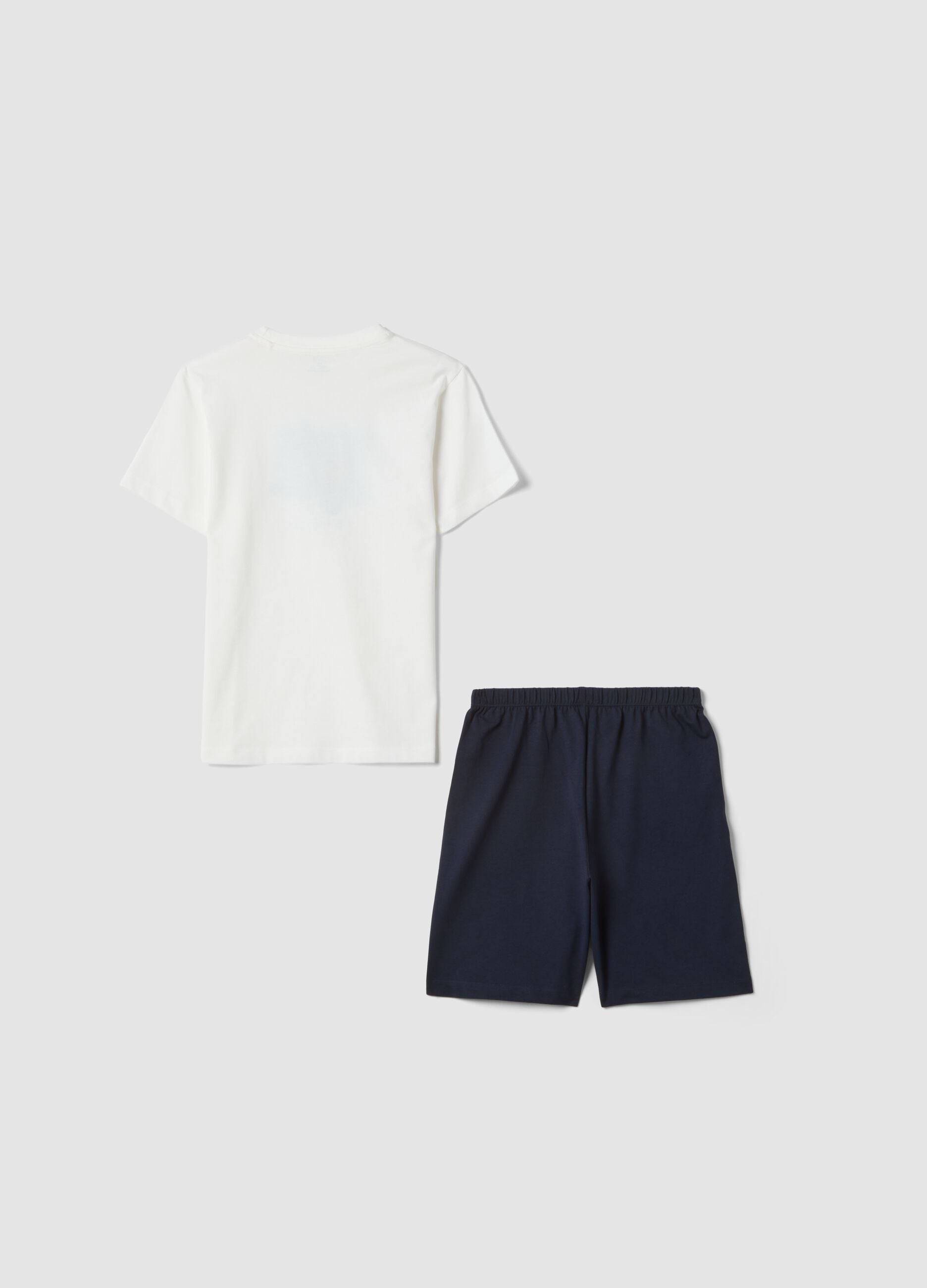 White pure cotton boys&rsquo; pyjamas with blue shorts