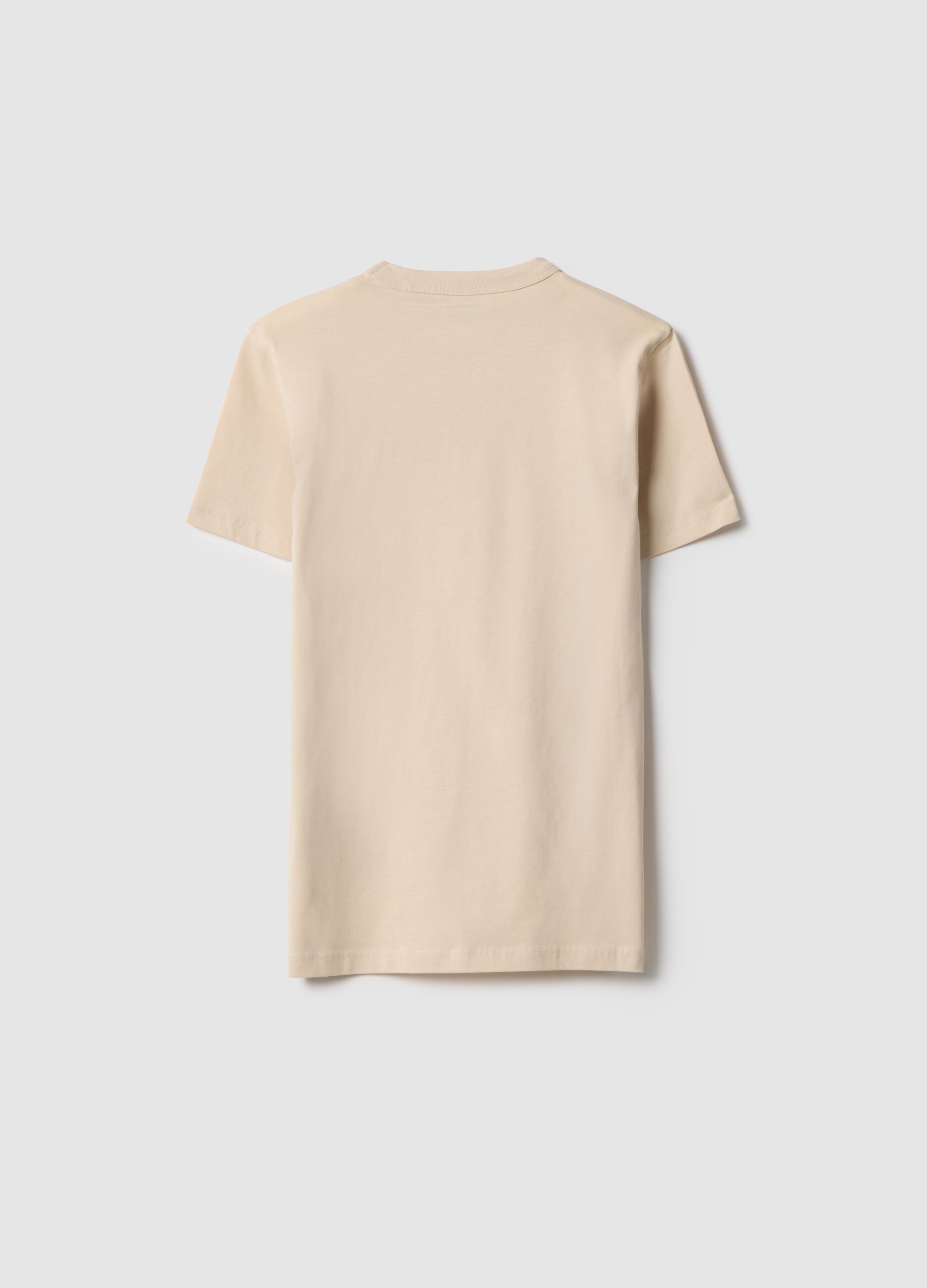 Boy's beige crew neck T-shirt in pure cotton, over fit