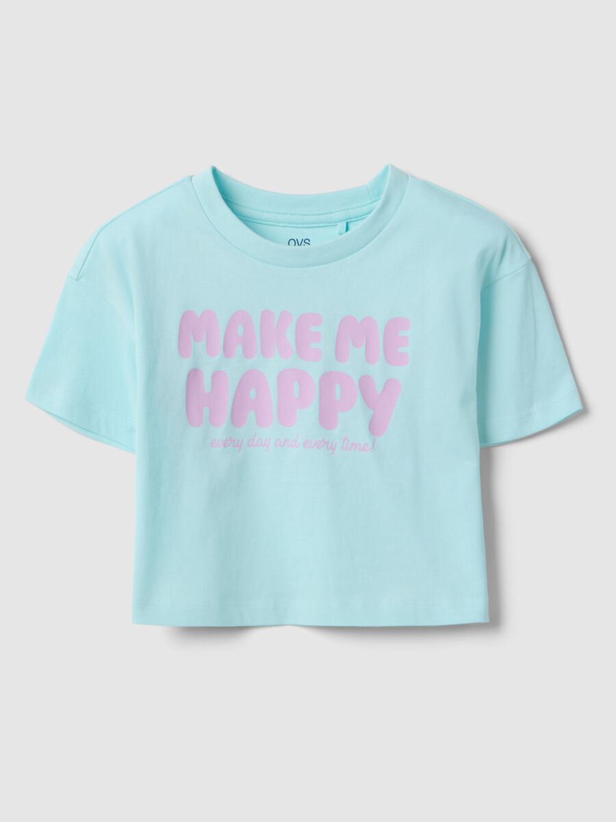 Girl's blue boxy fit pure cotton T-shirt with print_0