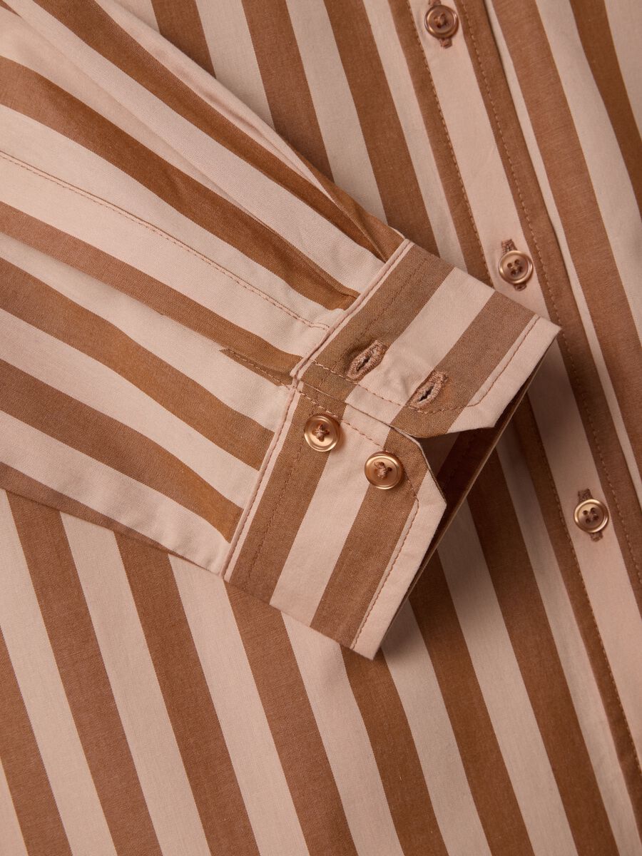 Brown striped pure cotton poplin shirt, regular fit_1