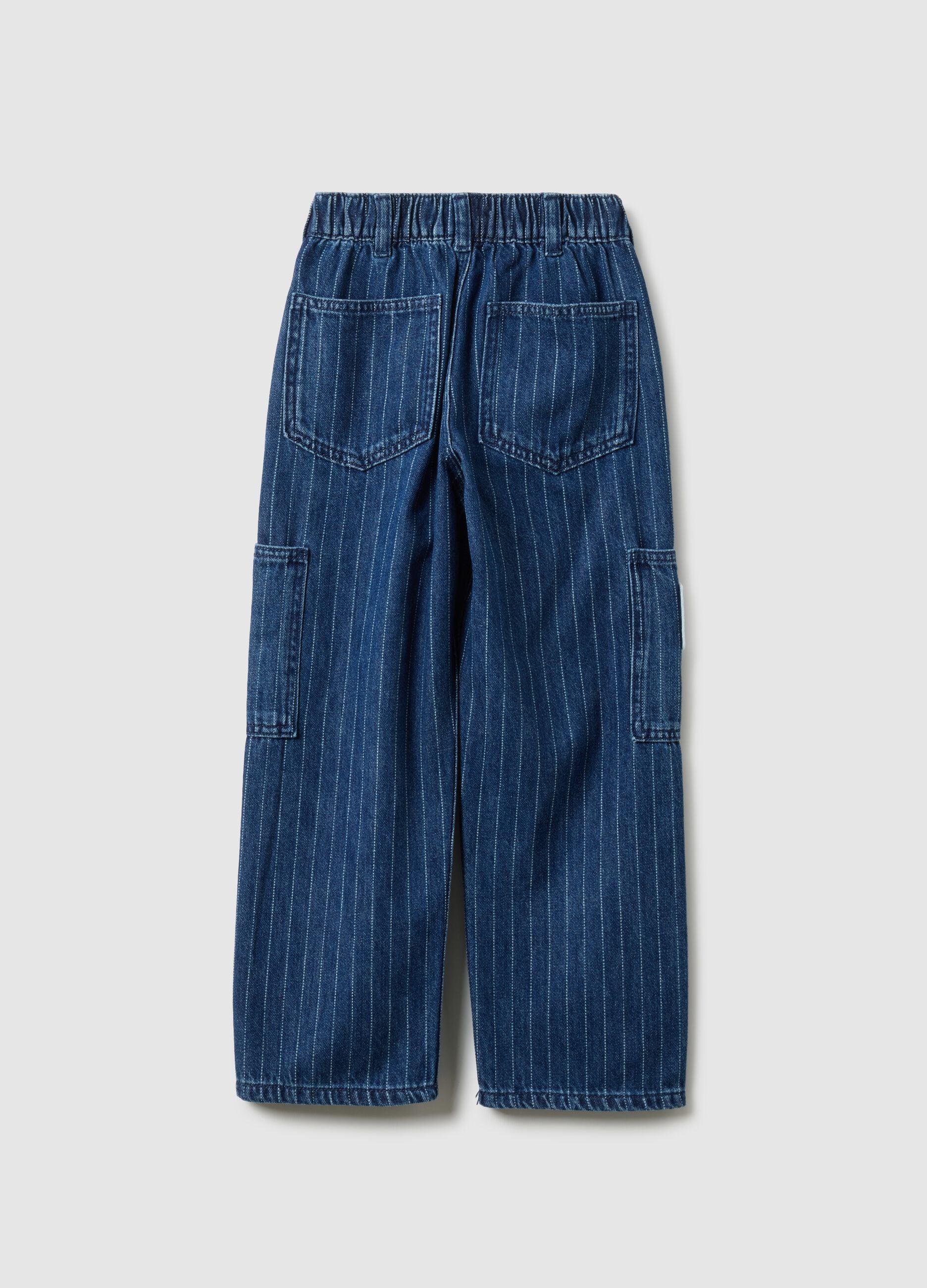 Children's relaxed fit striped blue cotton blend cargo trousers