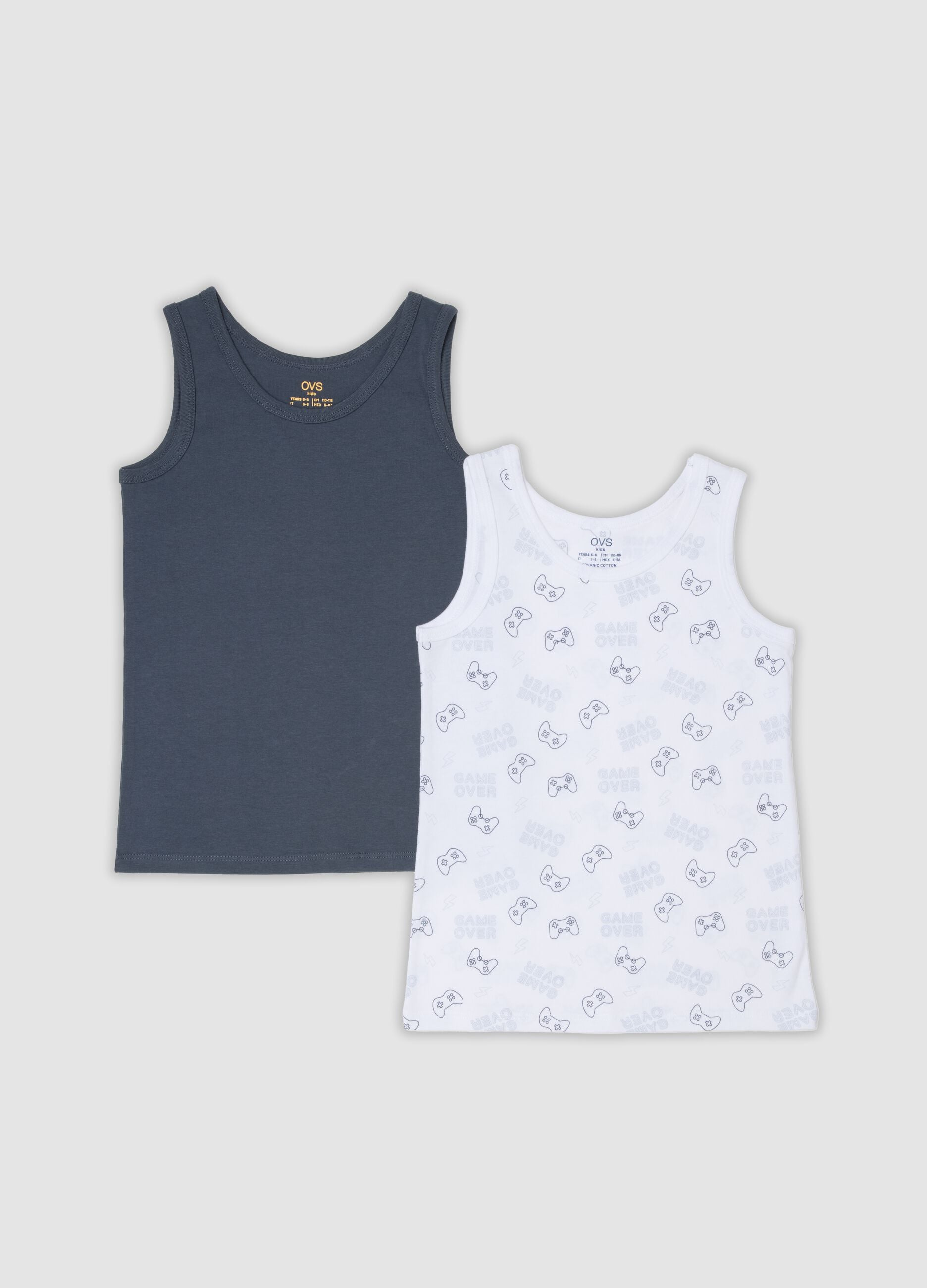 2-pack boys&rsquo; multicolour organic cotton vests with print