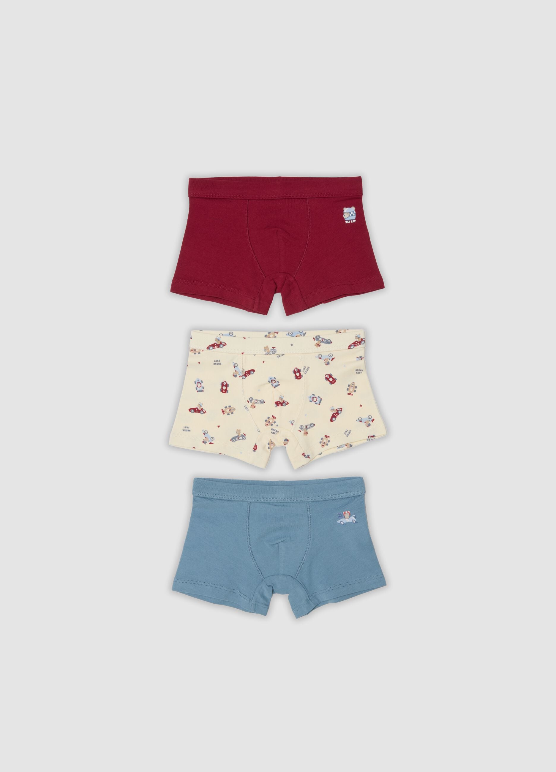 3-pack of multicolour organic stretch cotton boxer briefs for baby boys and toddlers