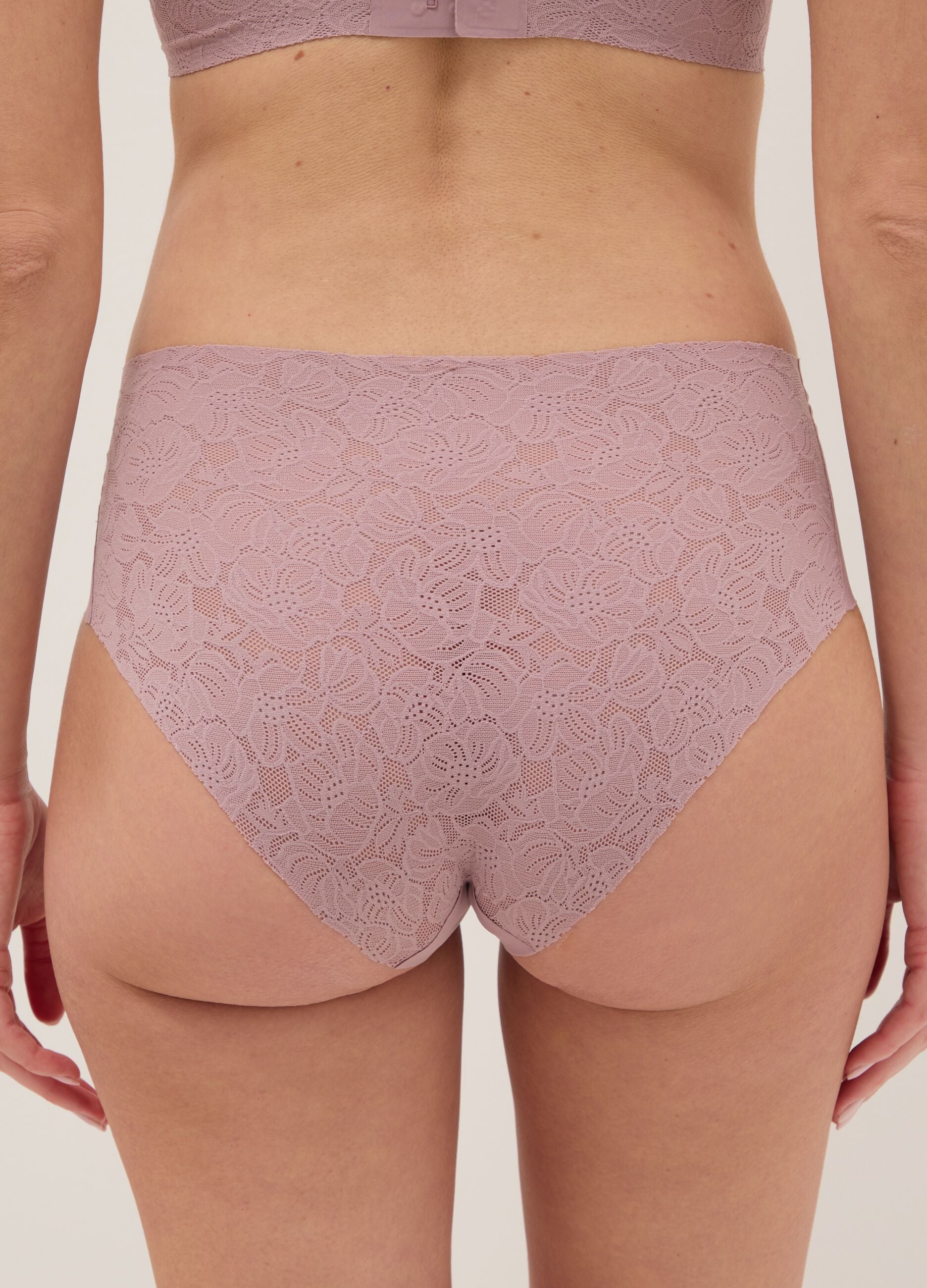 High-waisted pink stretch lace briefs
