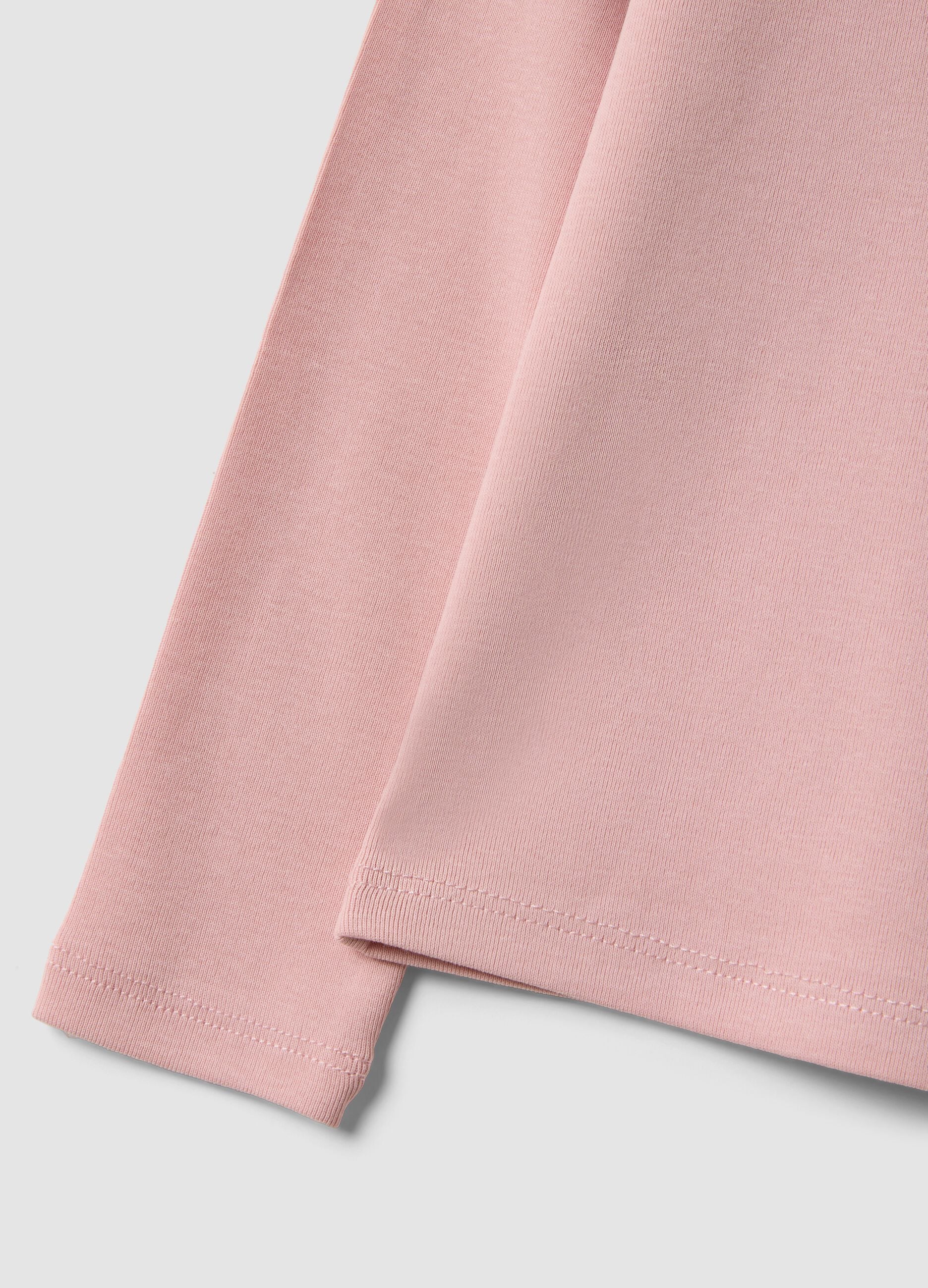 Pink stretch organic cotton T-shirt with printed detail for girls
