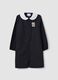 Customisable black school apron for girls with embroidered kitten_0