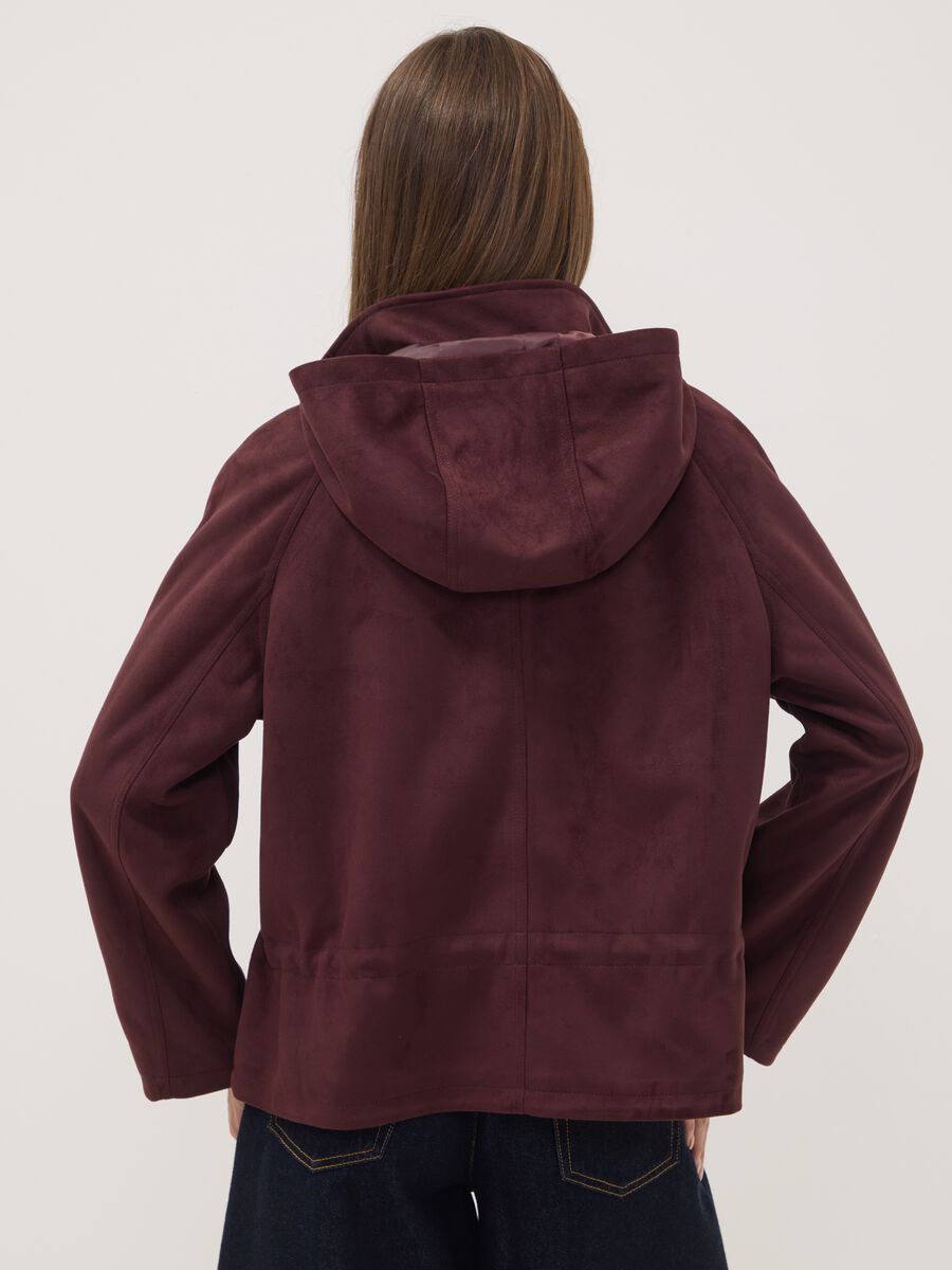 Purple hooded parka with zip and press-stud fastening_3