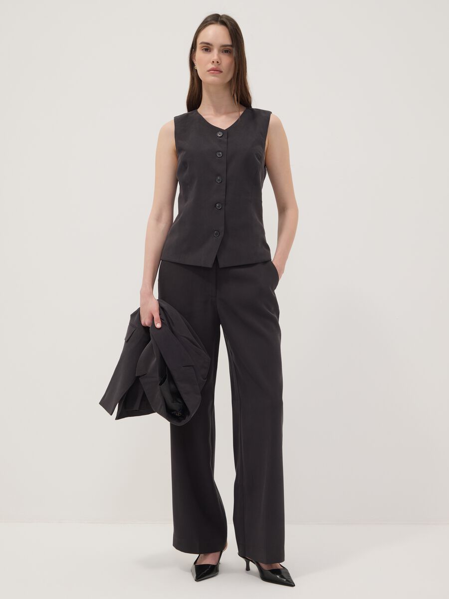 Black viscose-blend straight-leg trousers_0