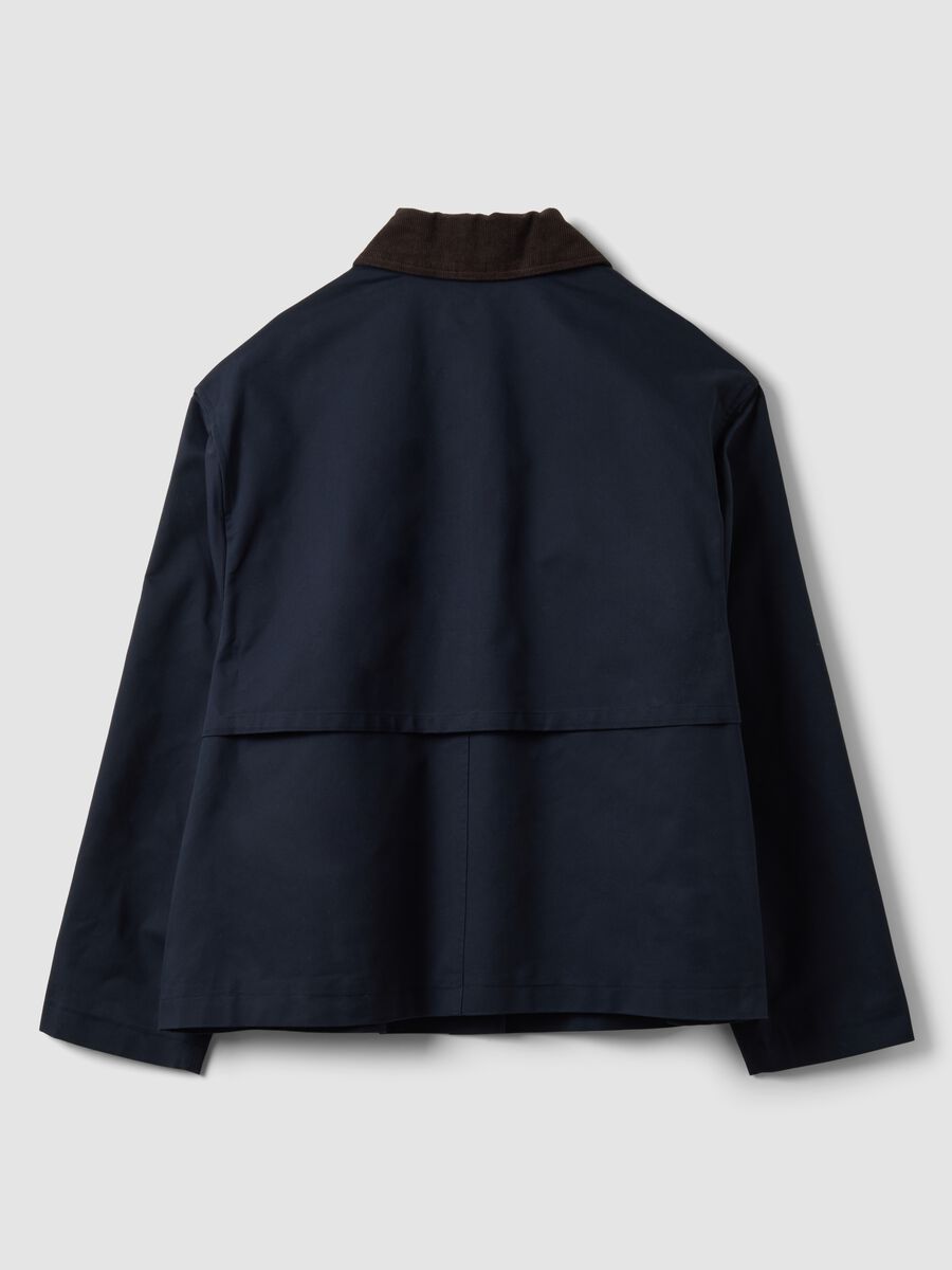 Blue pure cotton jacket with contrasting collar, regular fit_2