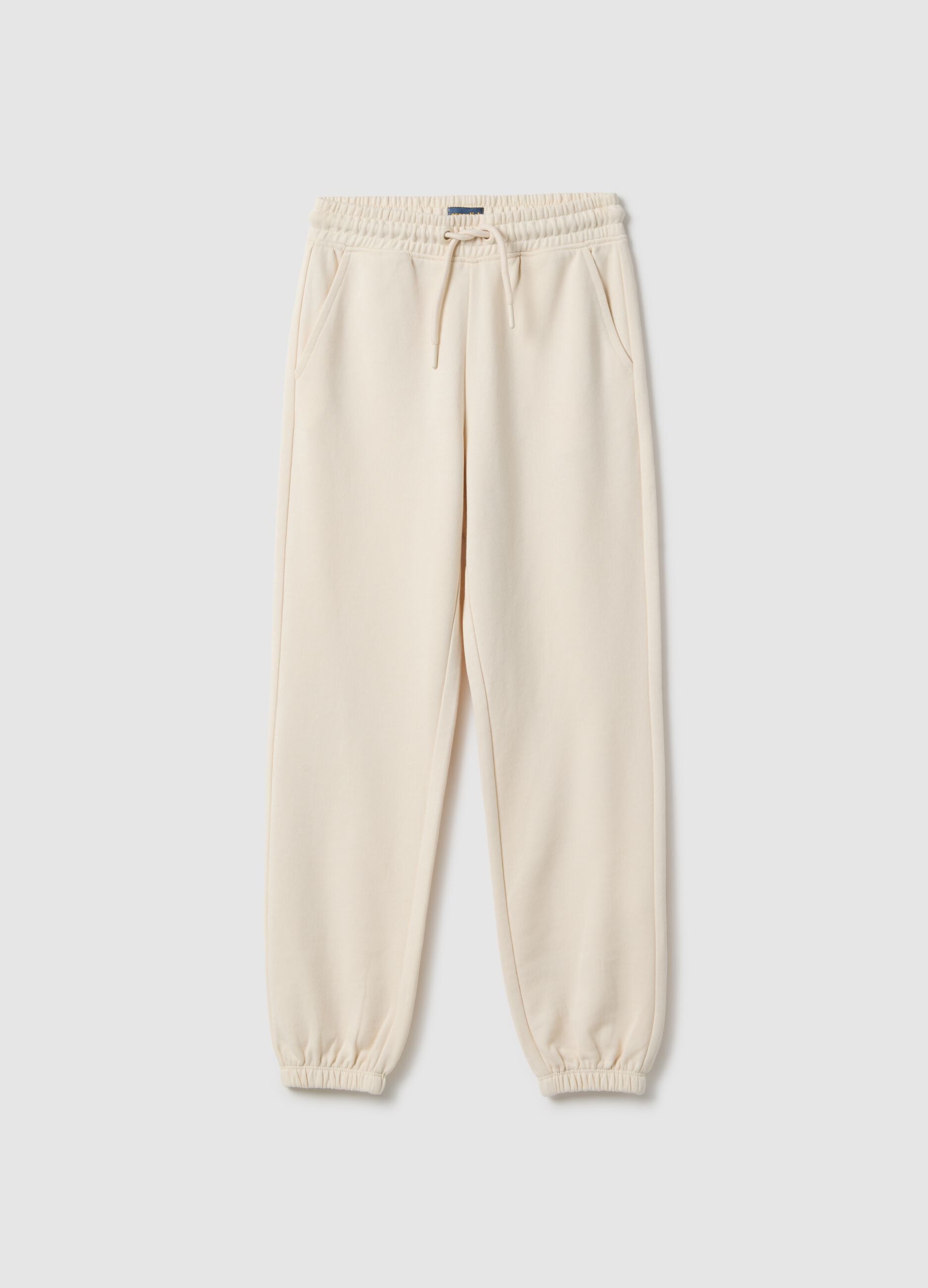 Girls' beige pure cotton trousers, regular fit
