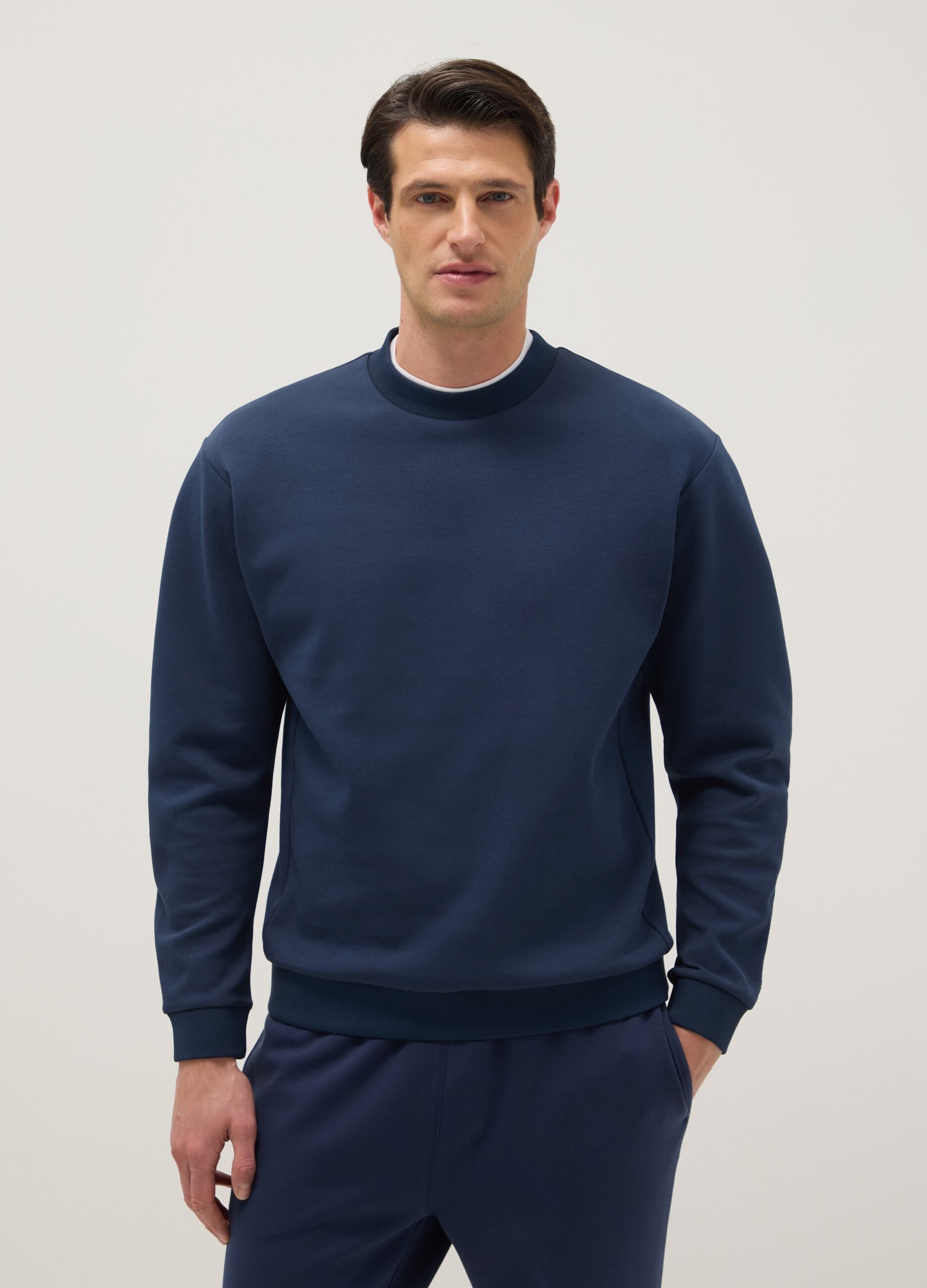 Regular fit blue cotton-blend crewneck sweatshirt